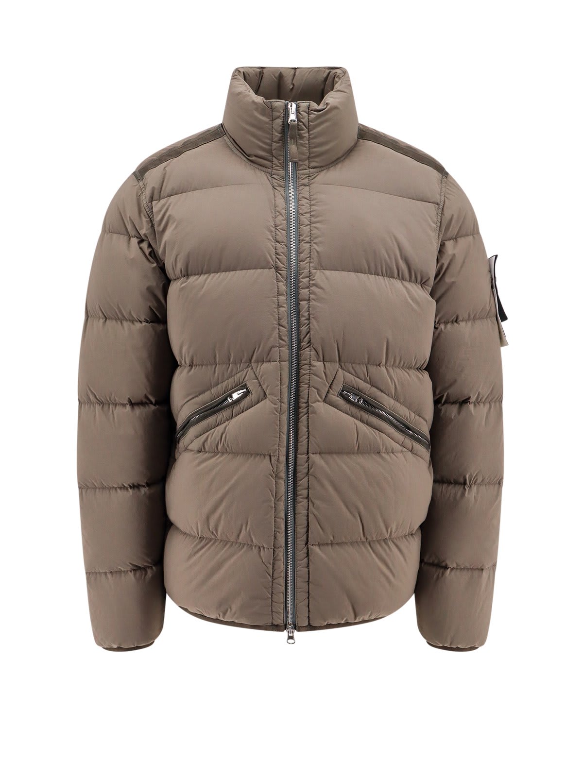 Shop Stone Island High-neck Zip-up Coat In Beige