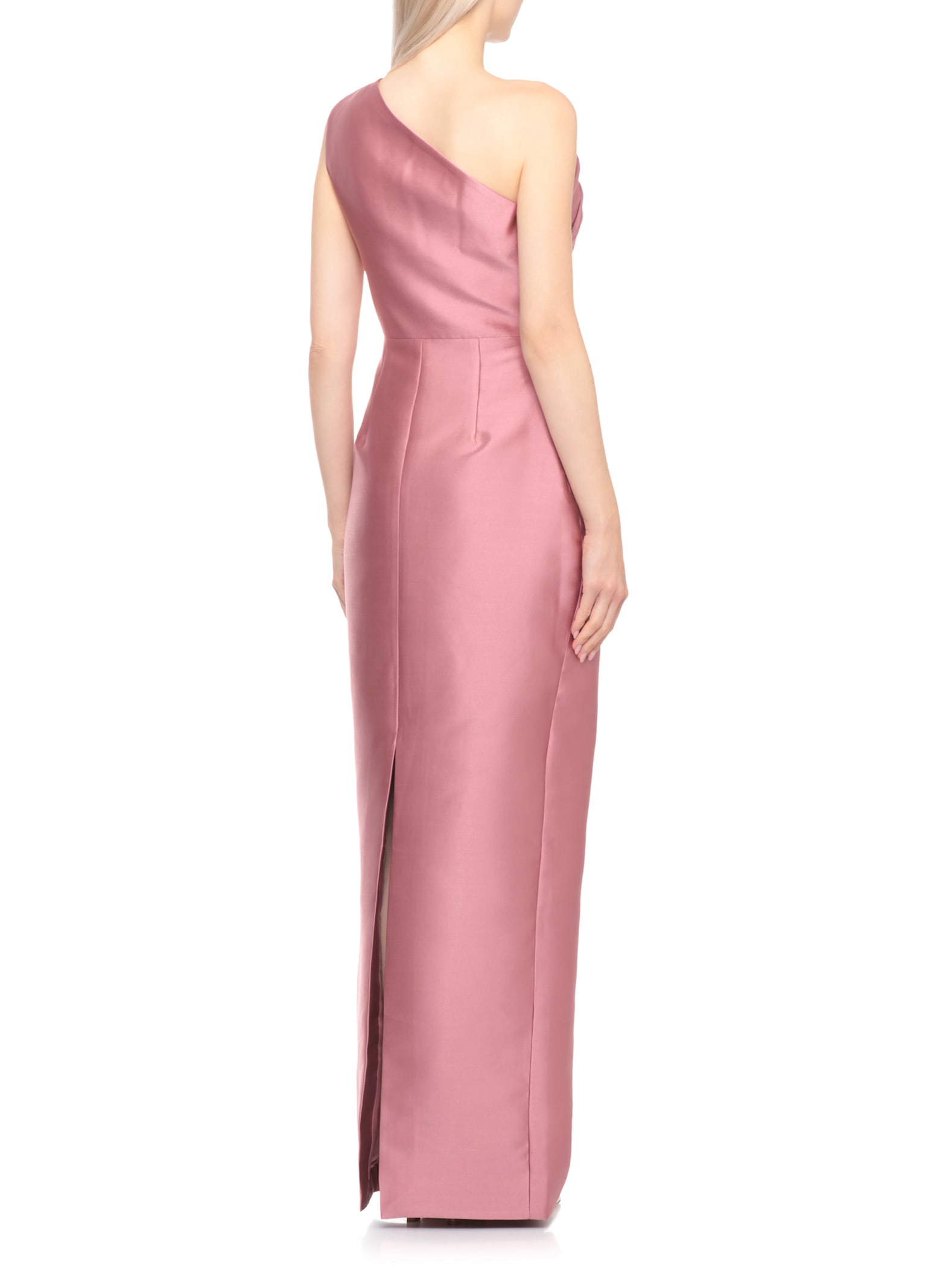 Solace London Kira Pink One-shoulder Long Dress With Draped Details In Twill Woman In Multi