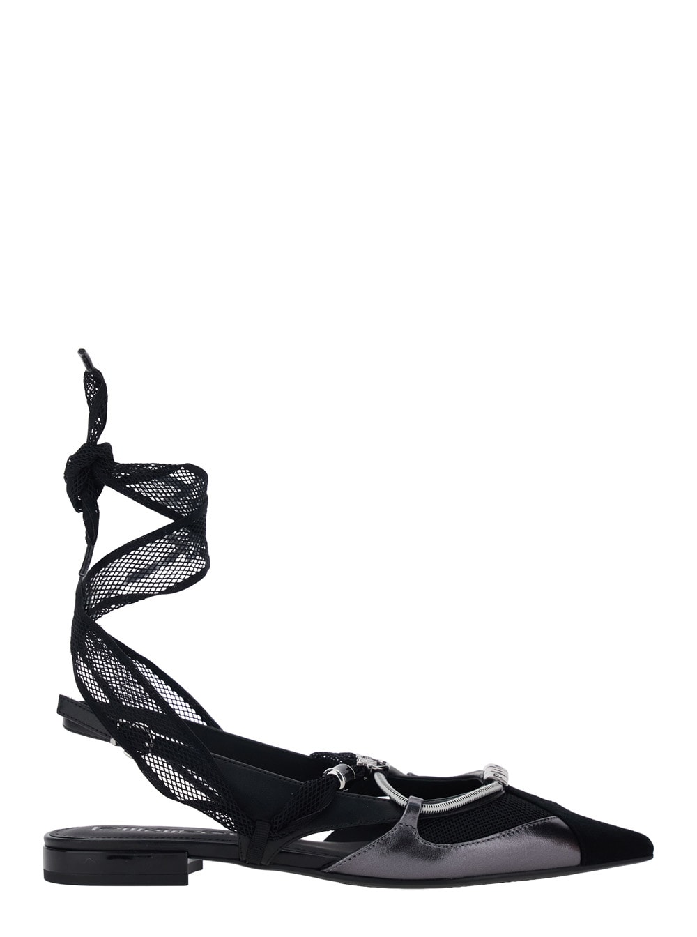 Pinko gianira Black Ballerinas With Pointed Toe And Decorative Ankle Band In Leather And Fabric Blend Woman