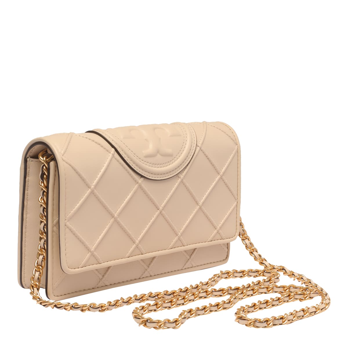 Shop Tory Burch Fleming Soft Chain Wallet In Beige