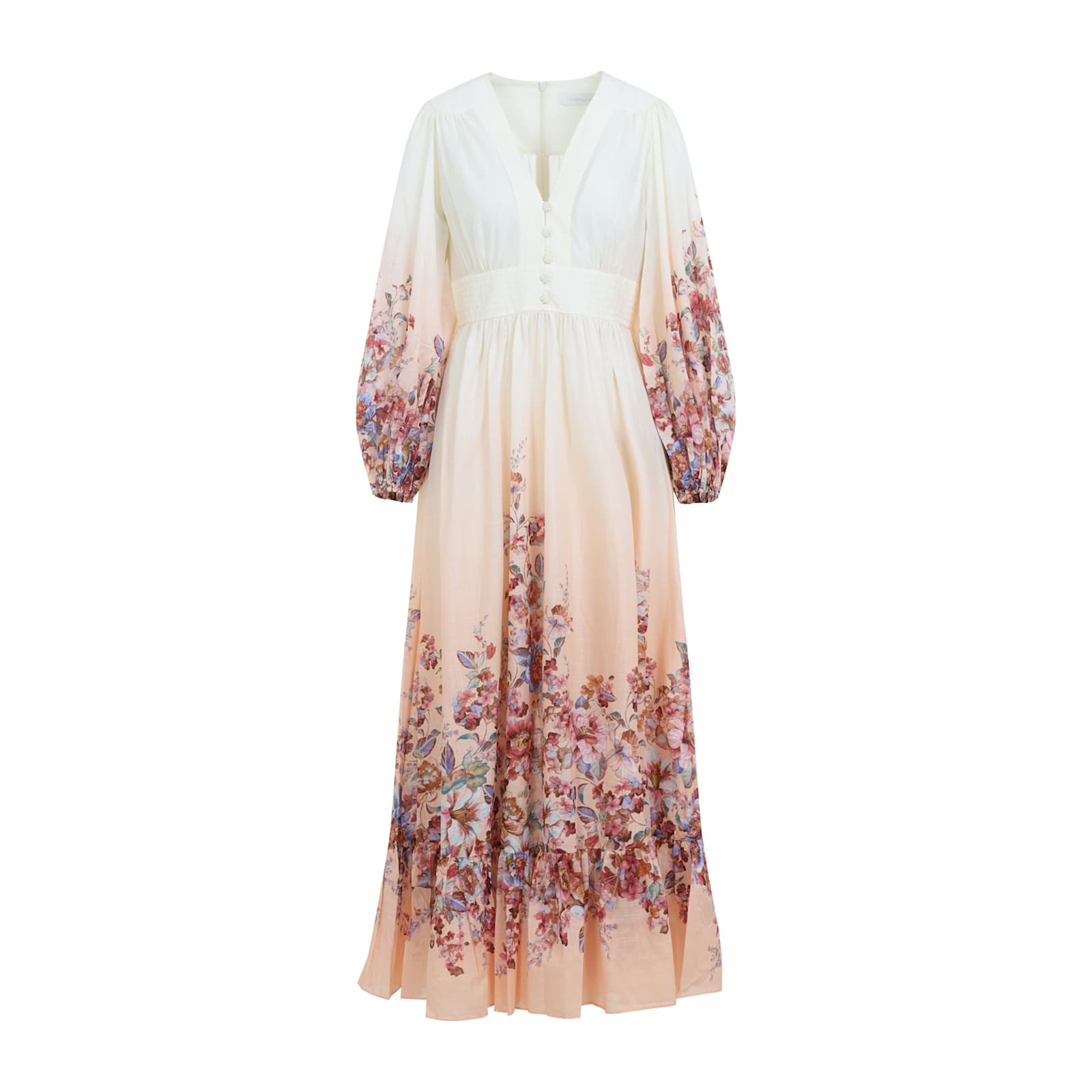 Zimmermann Ivory Floral Cotton Dress In Multi