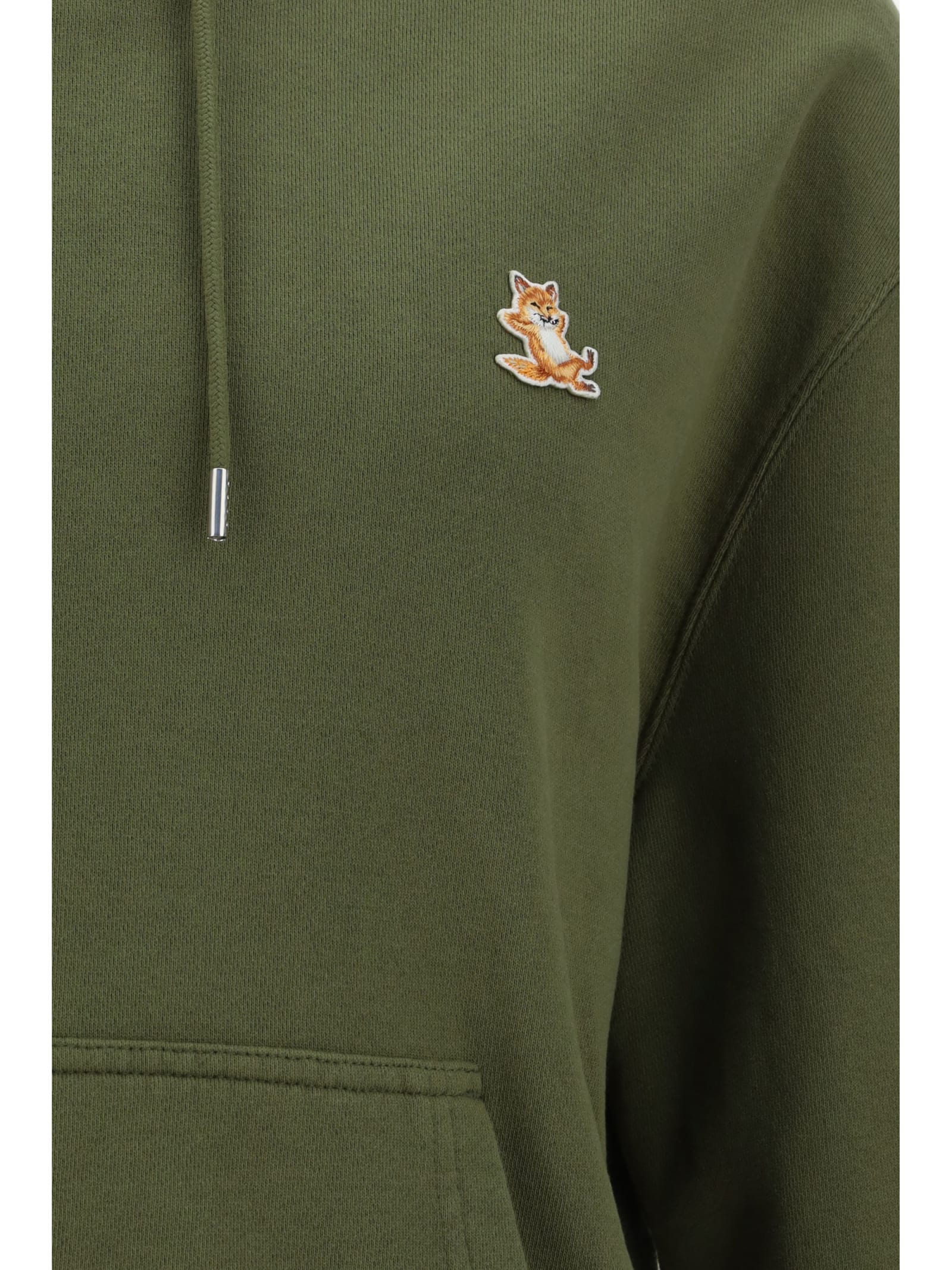 Shop Maison Kitsuné Fox Patched Hoodie In Military Green