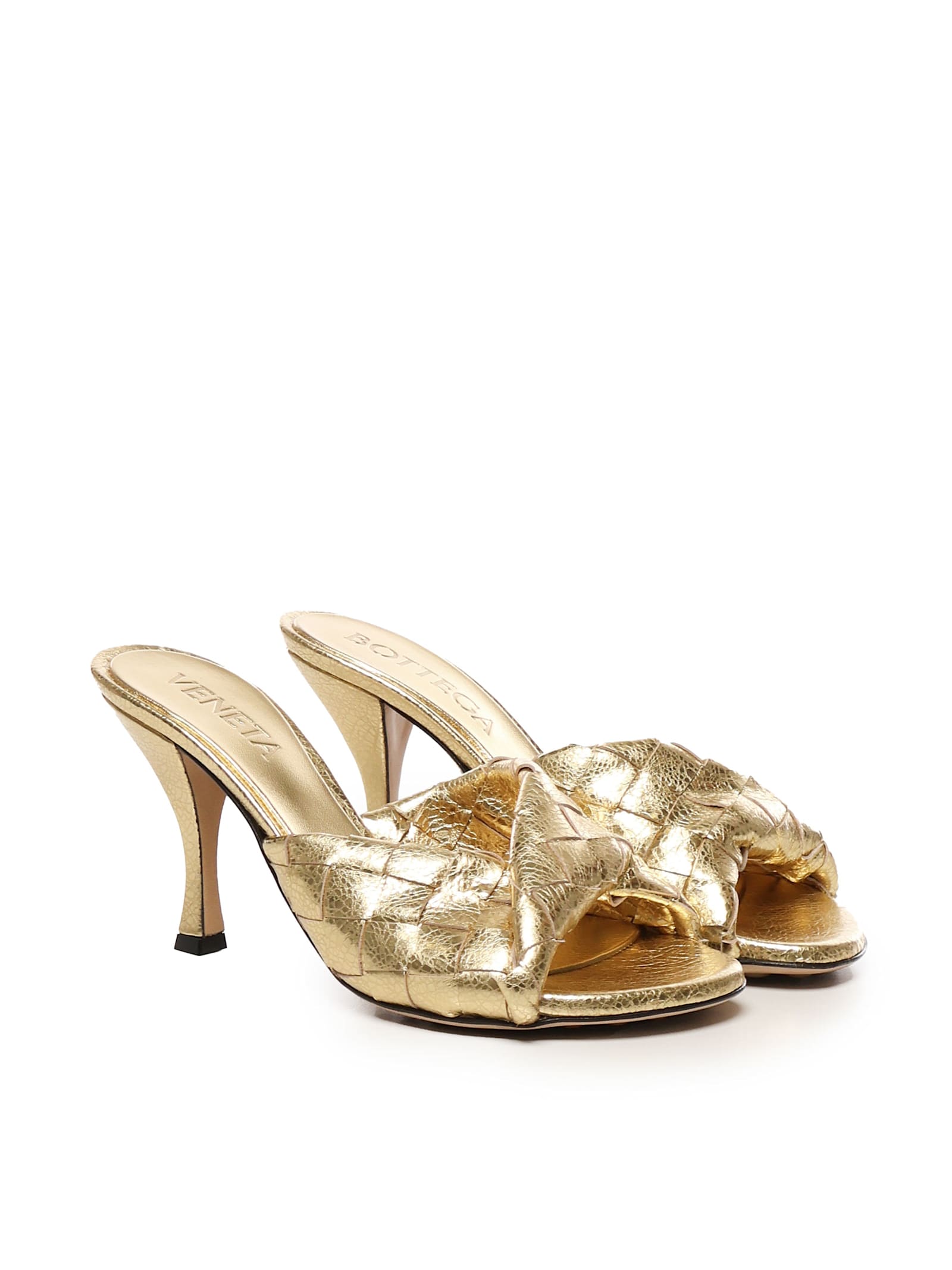 Bottega Veneta Metallic Leather Intrecciato Blink Mules 50 In Golden