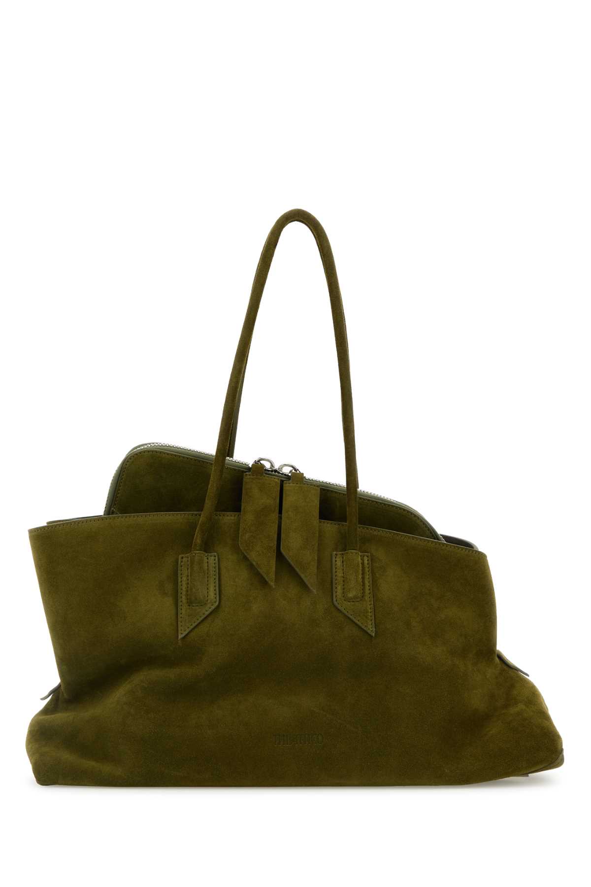 Attico Olive Green Suede Medium La Passeggiata Shoulder Bag In Brown