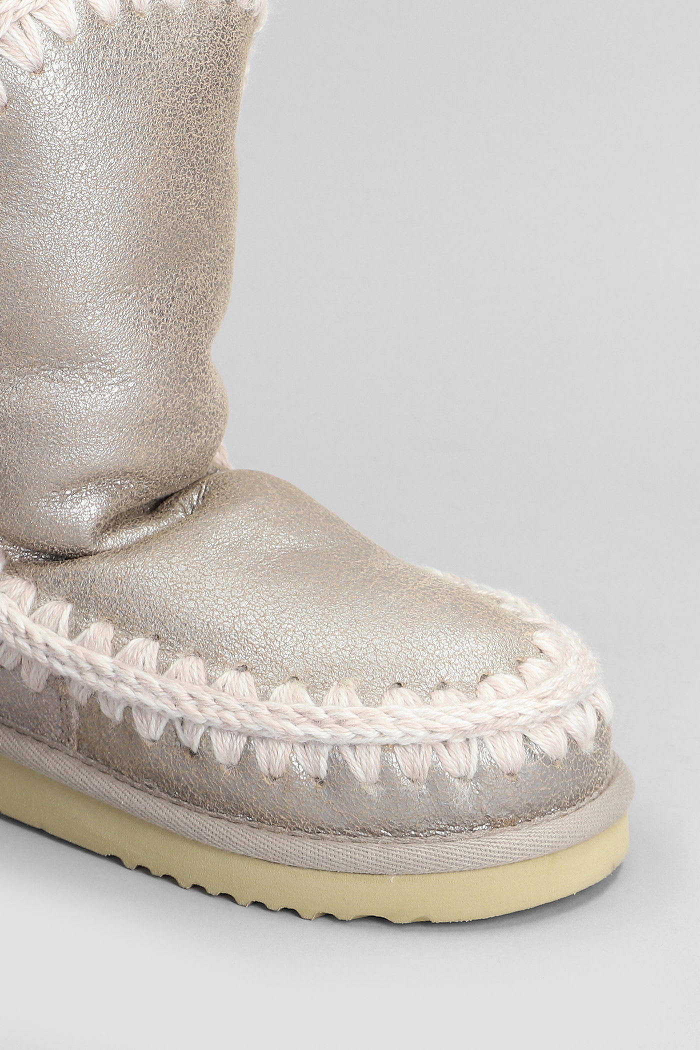 Mou Eskimo 24 Low Heels Ankle Boots In Beige Leather In Neutral