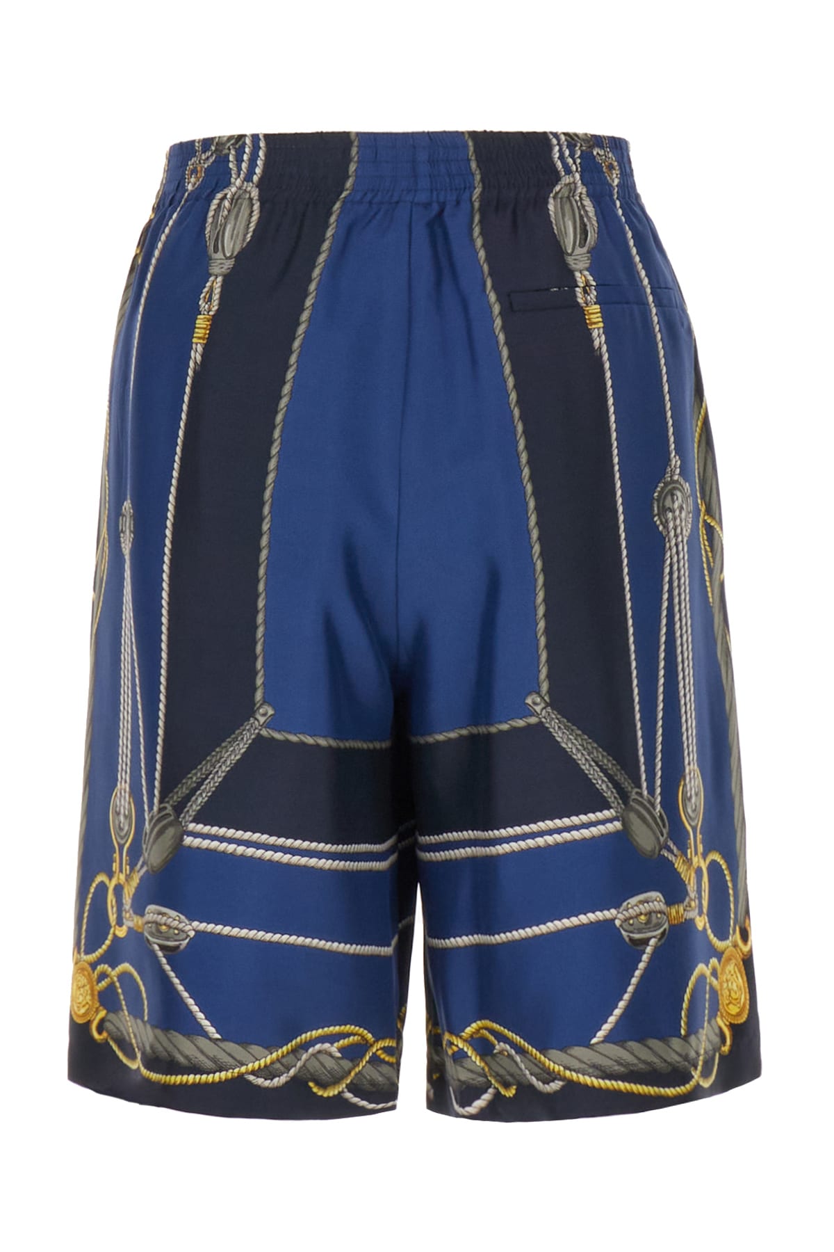 Shop Versace Printed Silk Bermuda Shorts In Blu Navy Oro