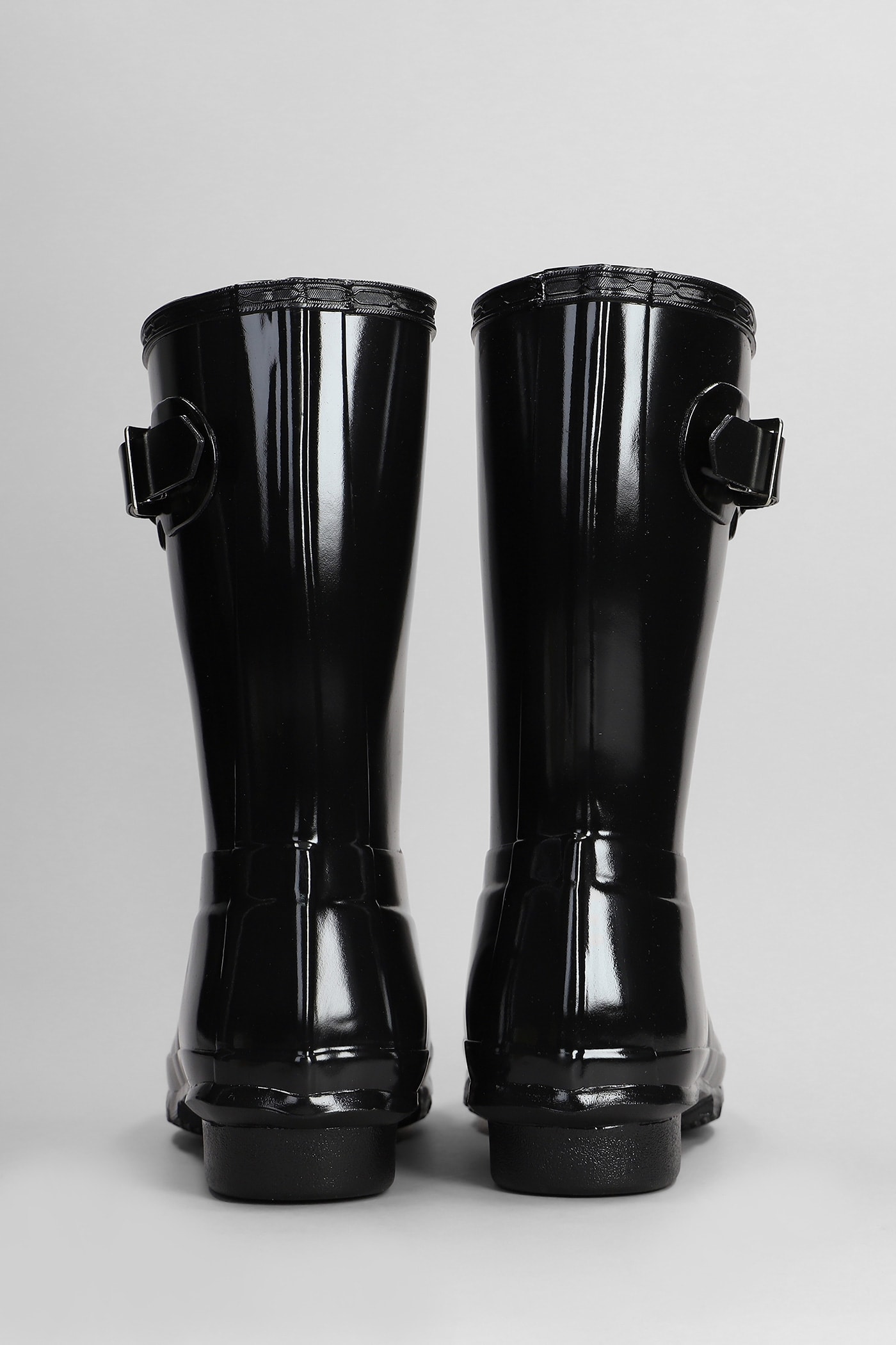 Hunter Original Short Gloss Low Heels Boots In Black Rubber/plasic In Black