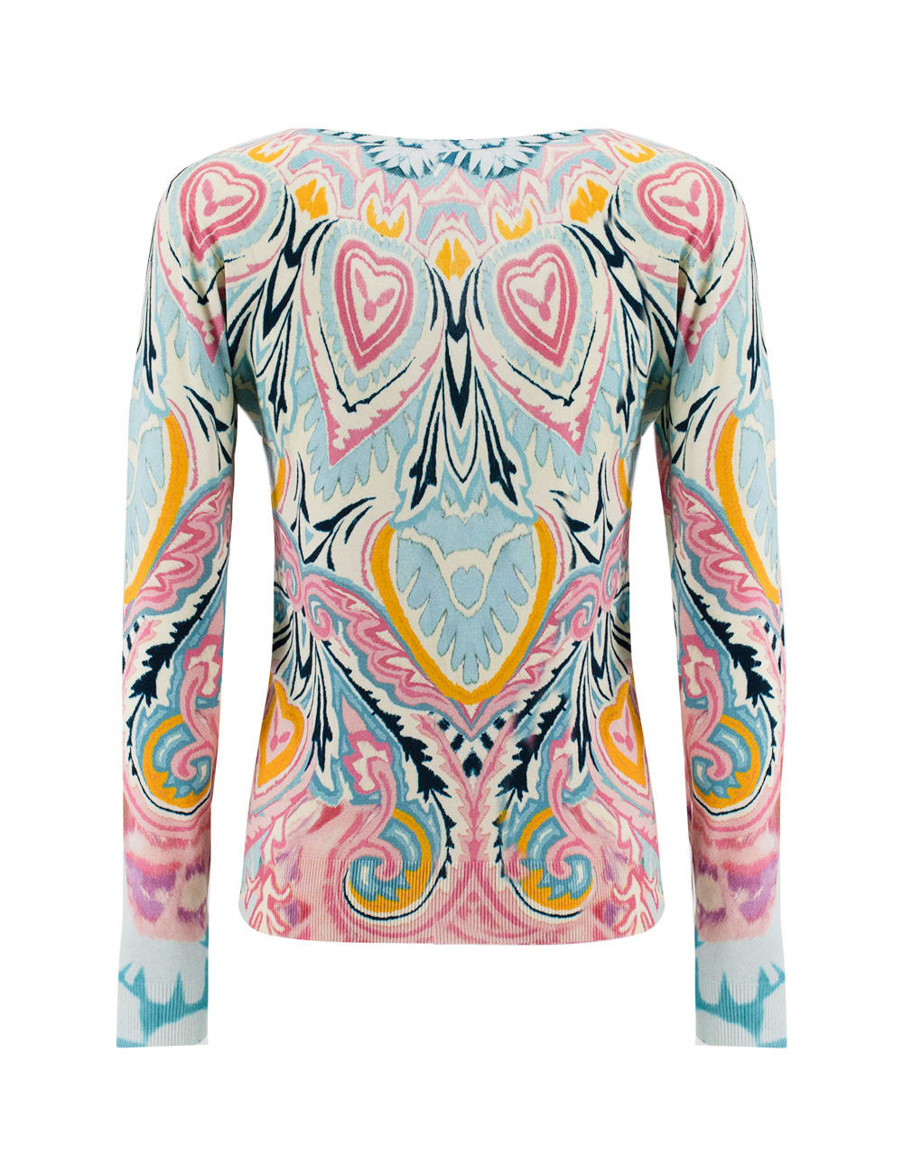 Etro Abstract-print Knit V-neck Top In Blue