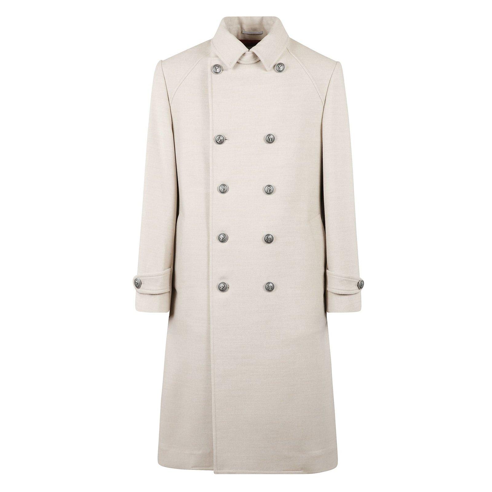 Shop Brunello Cucinelli Double-breasted Coat In Sabbia/perla+rubino