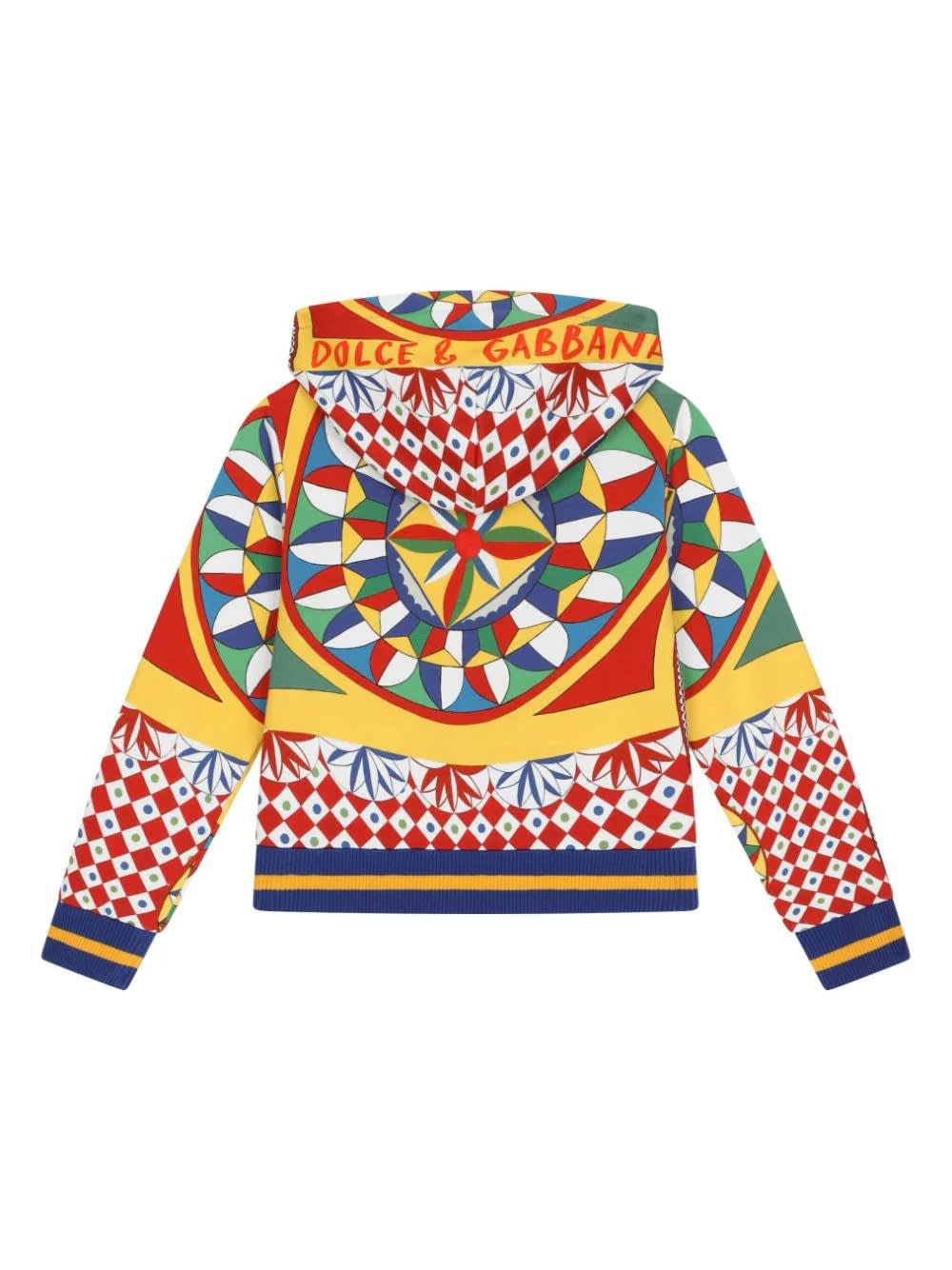 Shop Dolce & Gabbana Zipped Hoodie With Cart Print In Multicolour