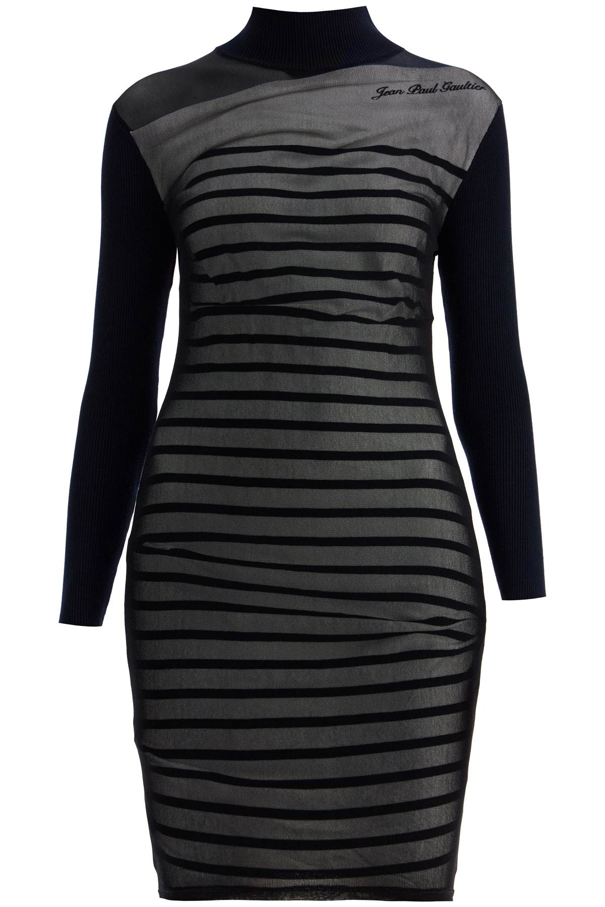 Shop Jean Paul Gaultier Striped Mini Dress In Two In Navy/white/black (black)