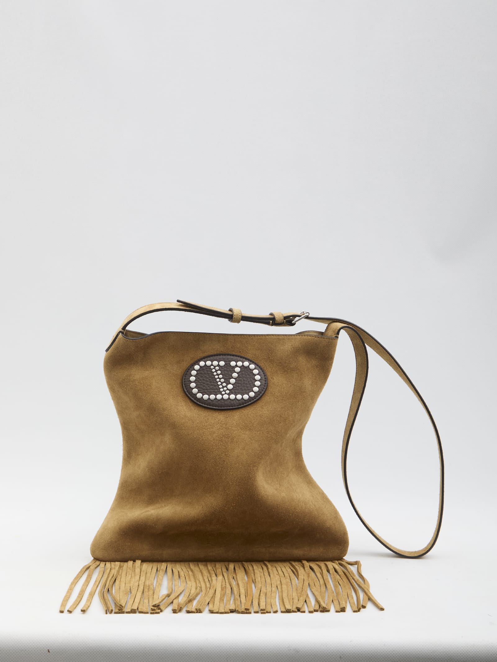 Valentino Small Nellcote Suede Shoulder Bag In Havanabeigefondant
