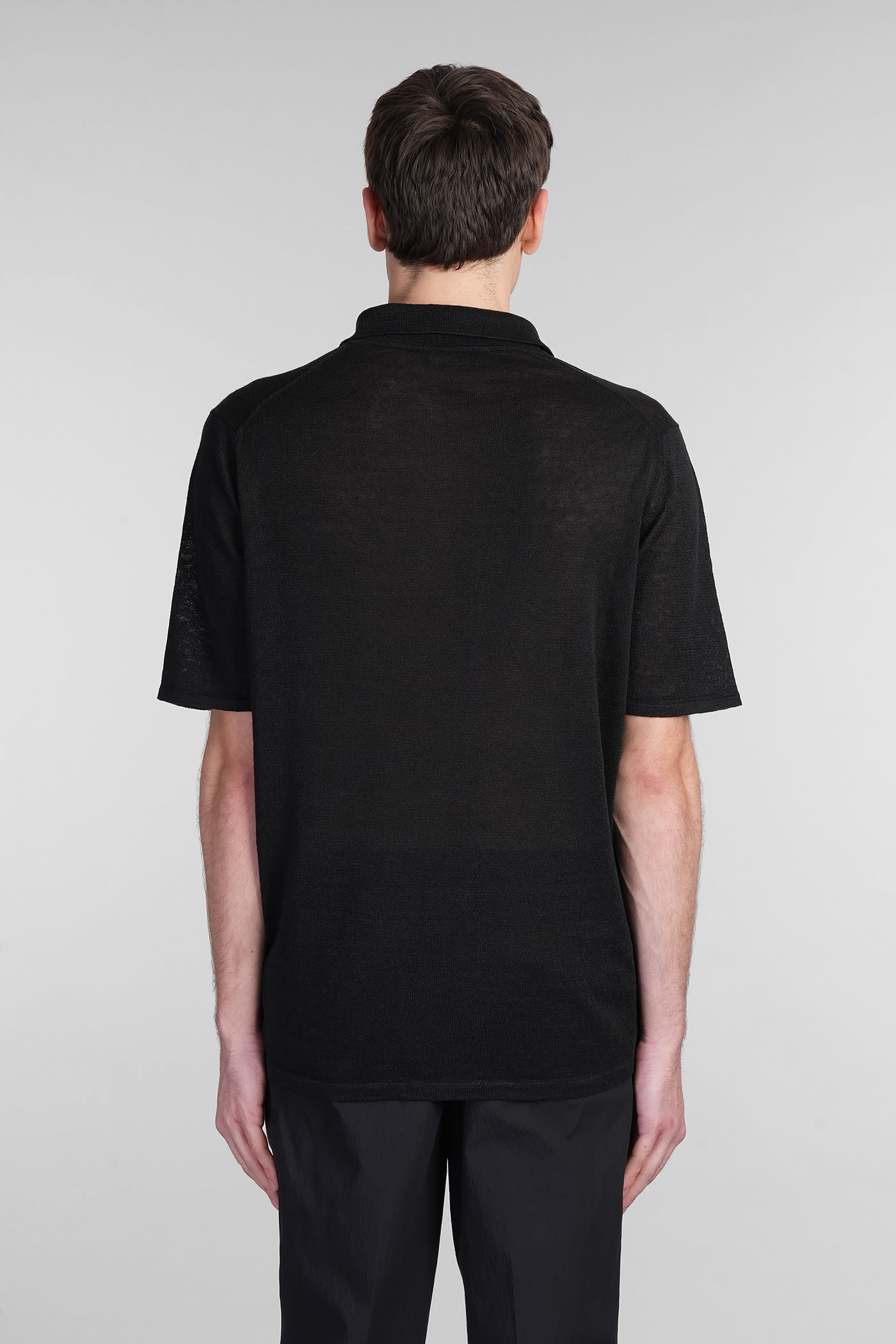 Roberto Collina Polo In Black Linen In Black
