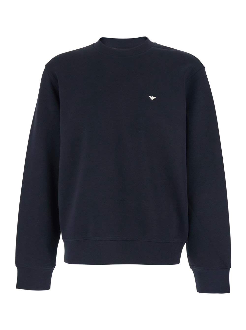 Emporio Armani Blue Crewneck Sweatshirt With Logo Embroidery On The Front In Cotton Blend Man