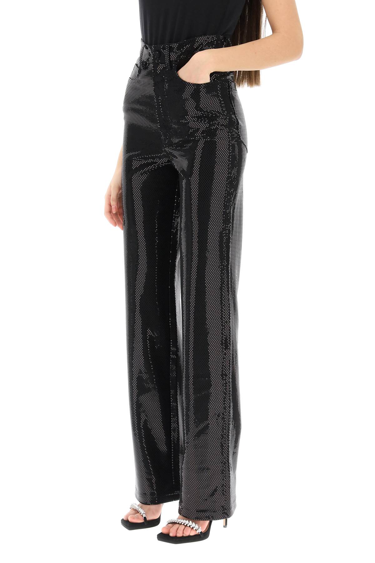 Shop Rotate Birger Christensen Rotana Foil Jersey Pants In Black (black)