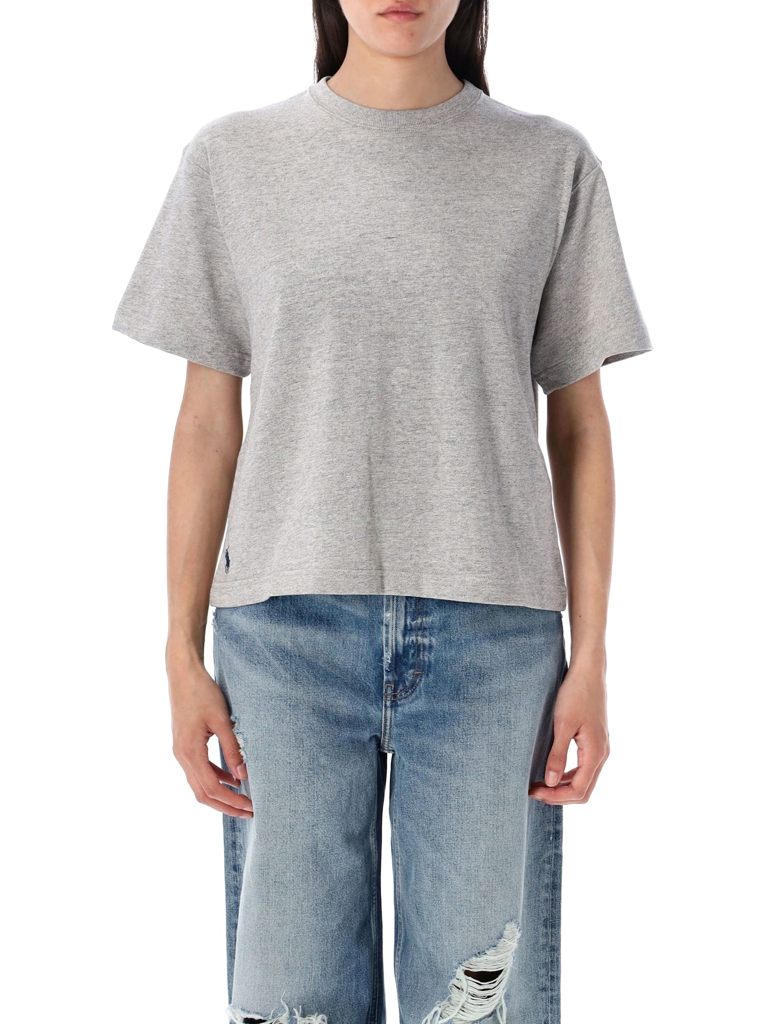 Polo Ralph Lauren Cotton Jersey Crop T-shirt In Gray