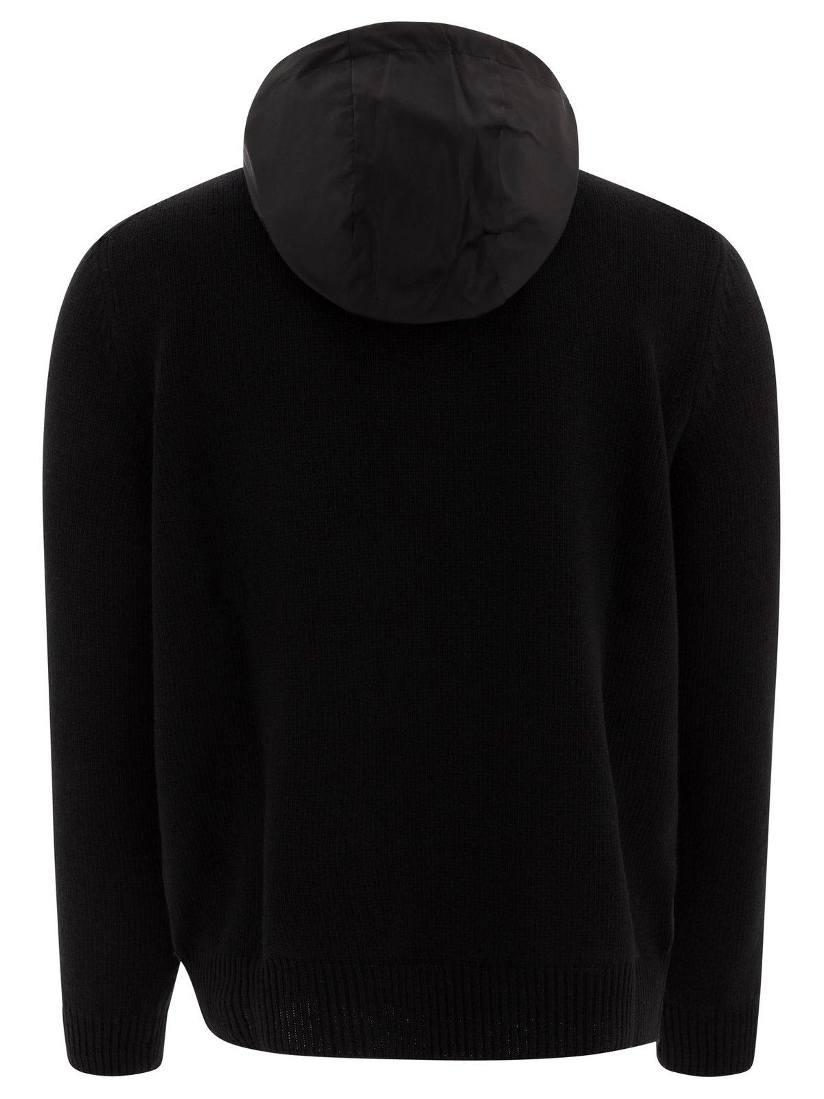 Prada Gabardine Zip-up Hoodie In Black