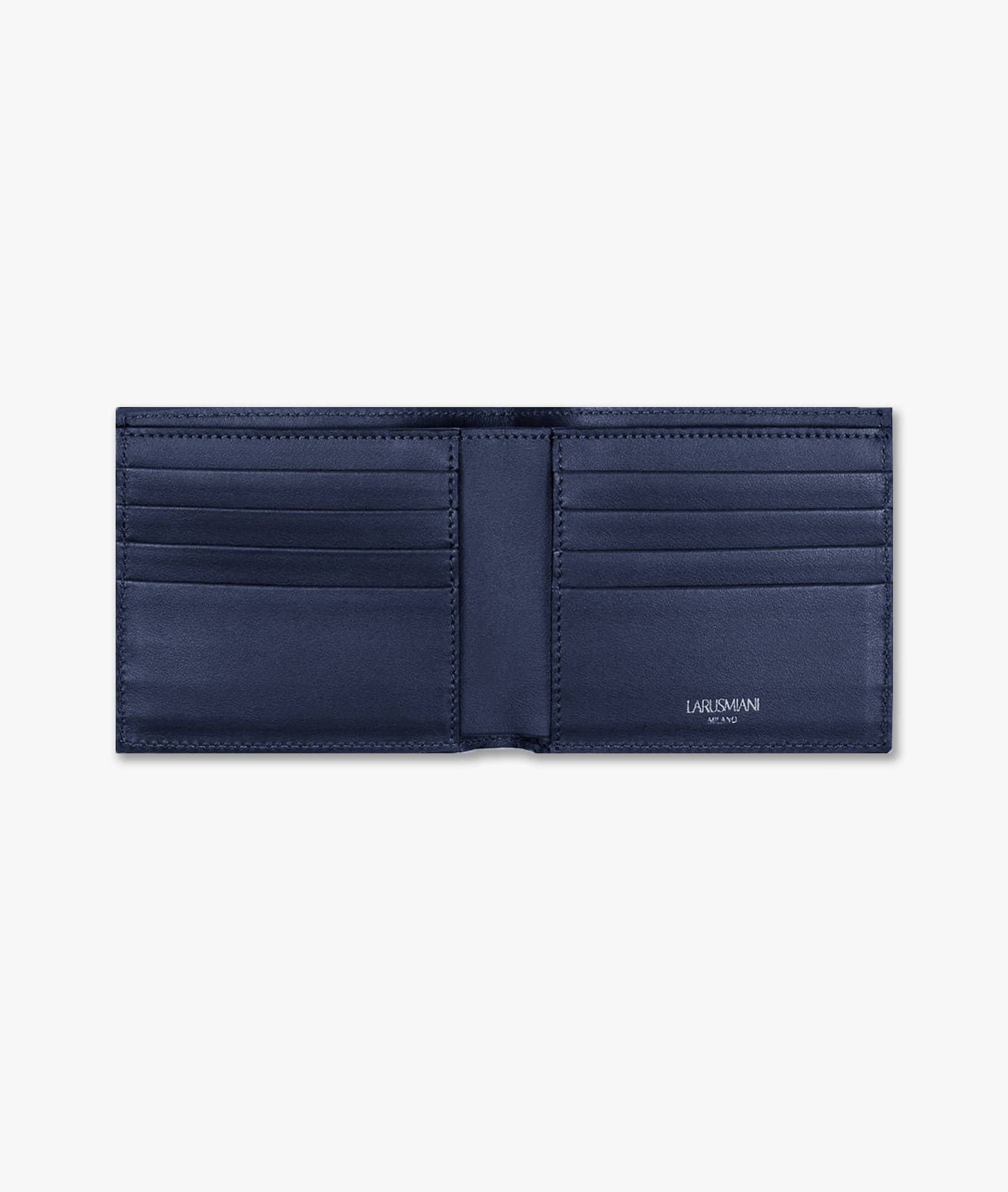 Larusmiani Horizontal Alligator Card Holder Capital Wallet In Blue