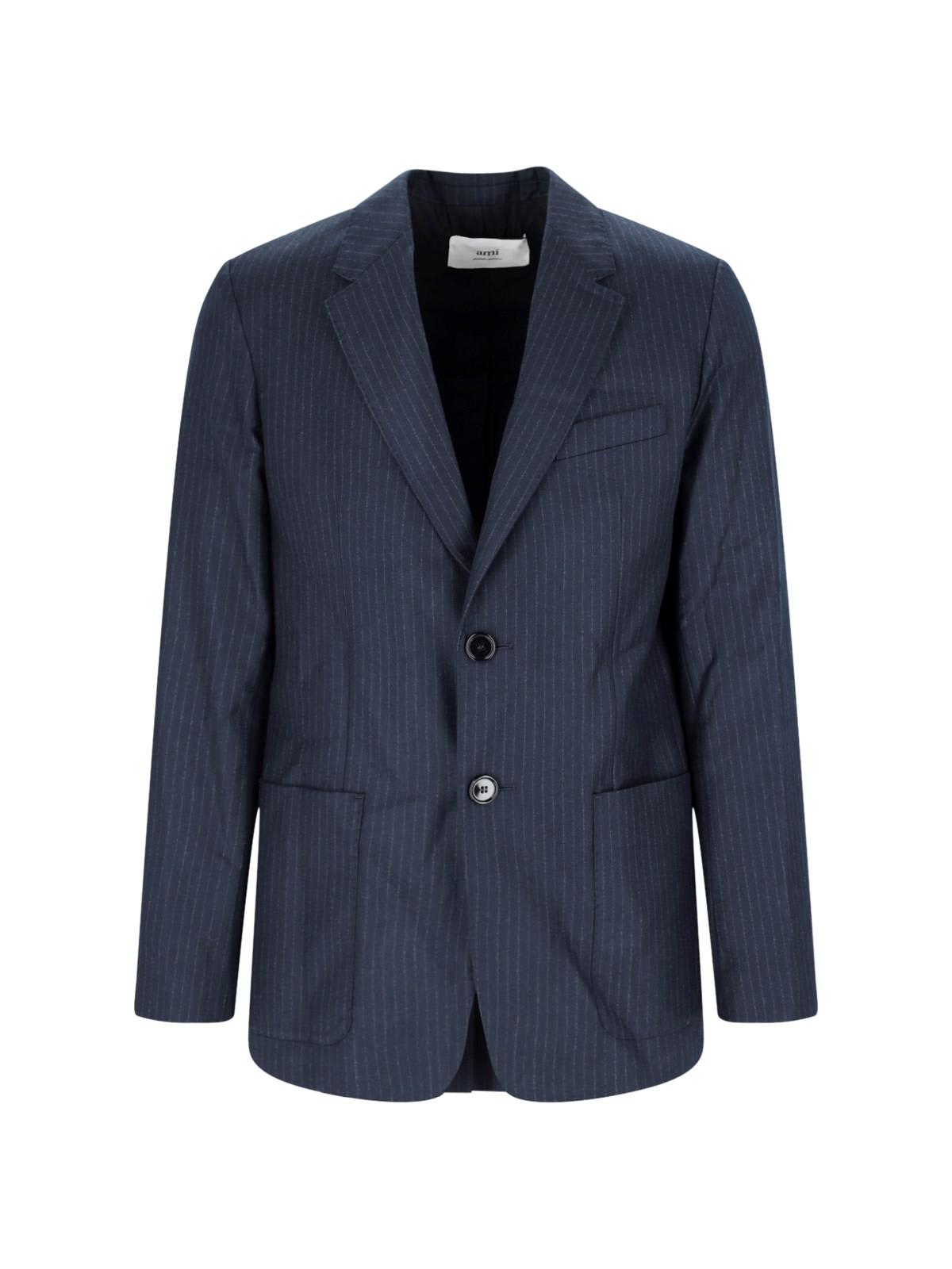 Shop Ami Alexandre Mattiussi Single-breasted Blazer In Night Blue/ivory