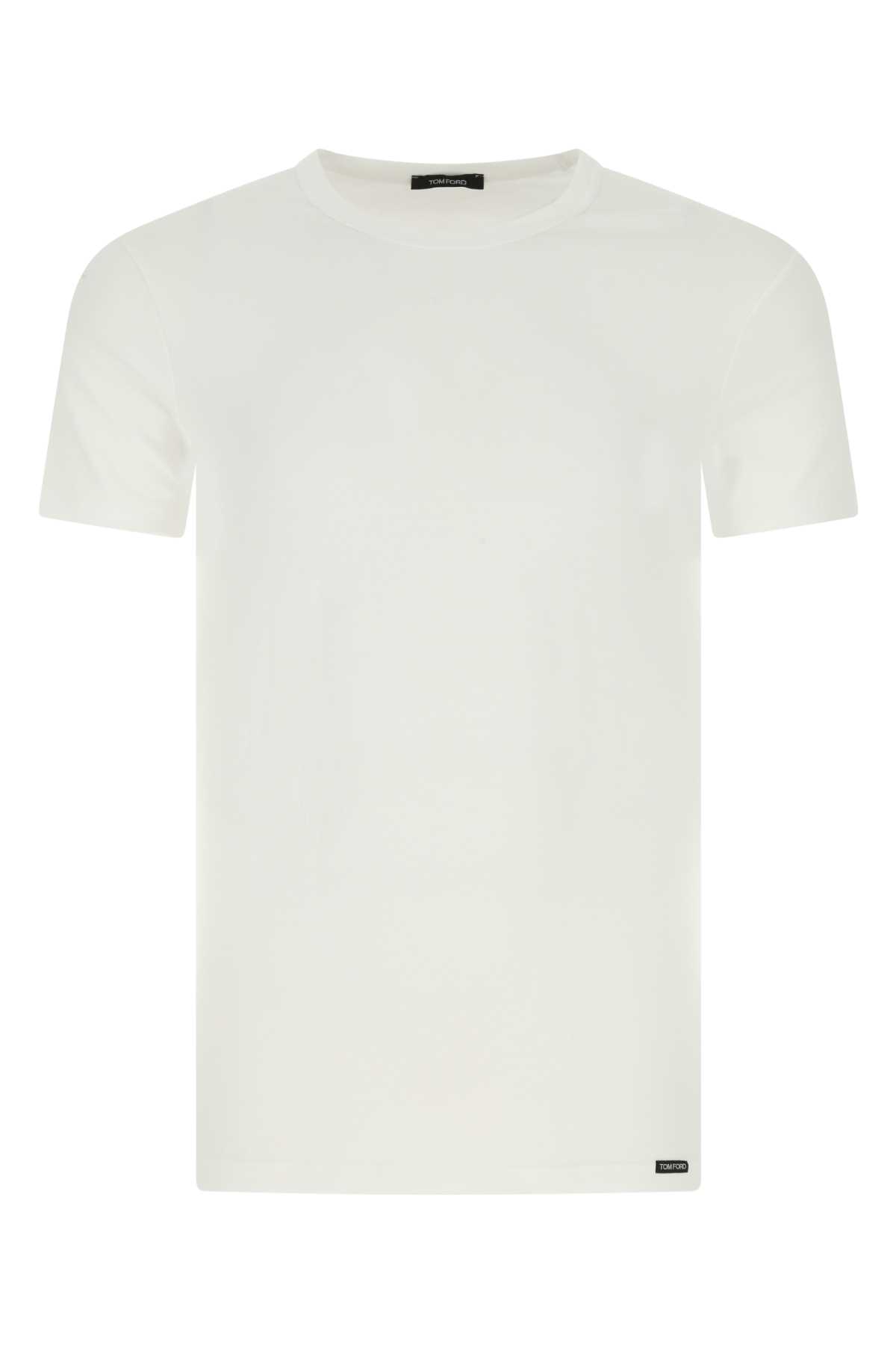 Tom Ford White Stretch Cotton T-shirt In Neutral