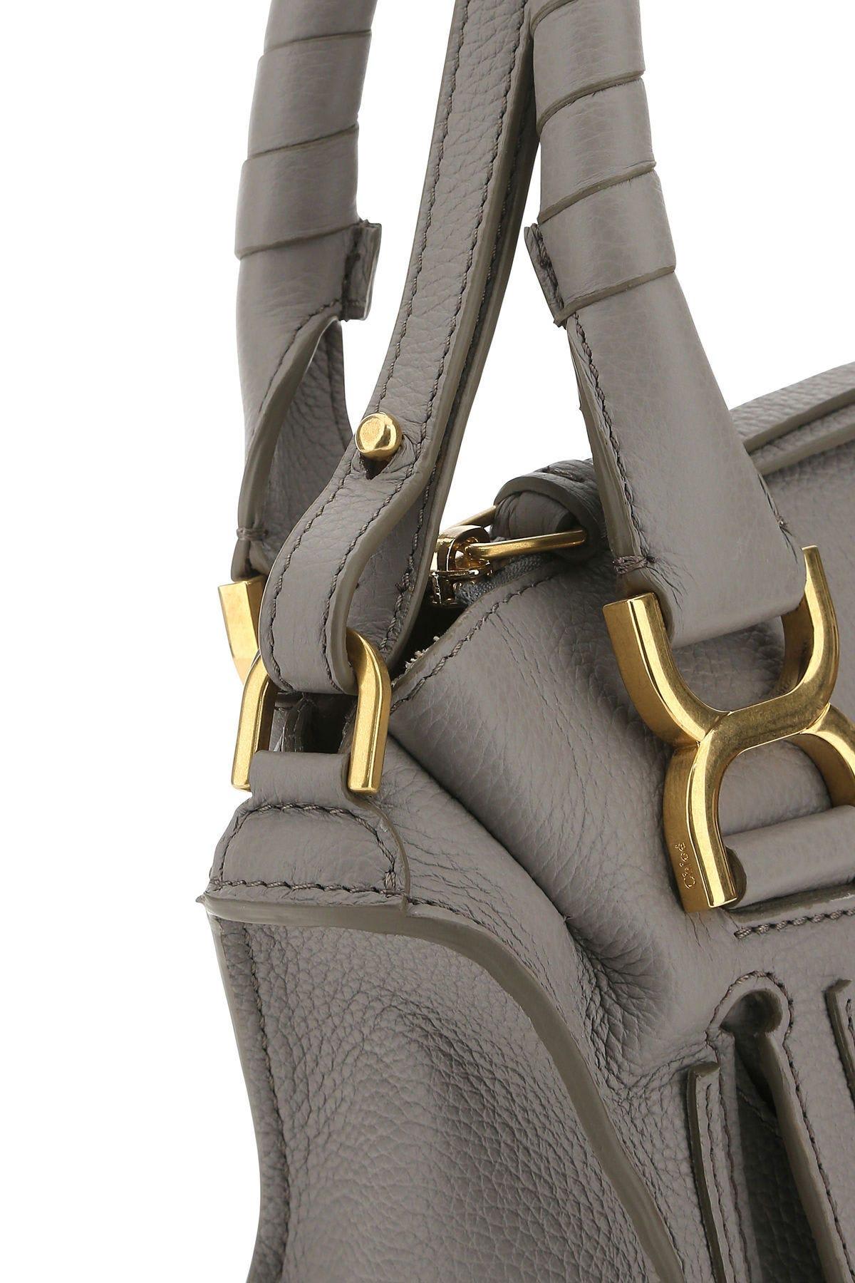 Shop Chloé Grey Leather Medium Marcie Handbag