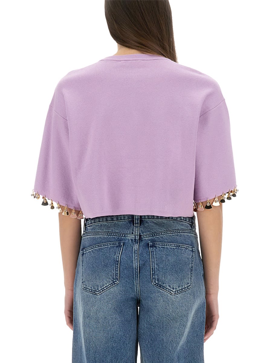 Rabanne Embellished Cropped T-shirt In Lilac