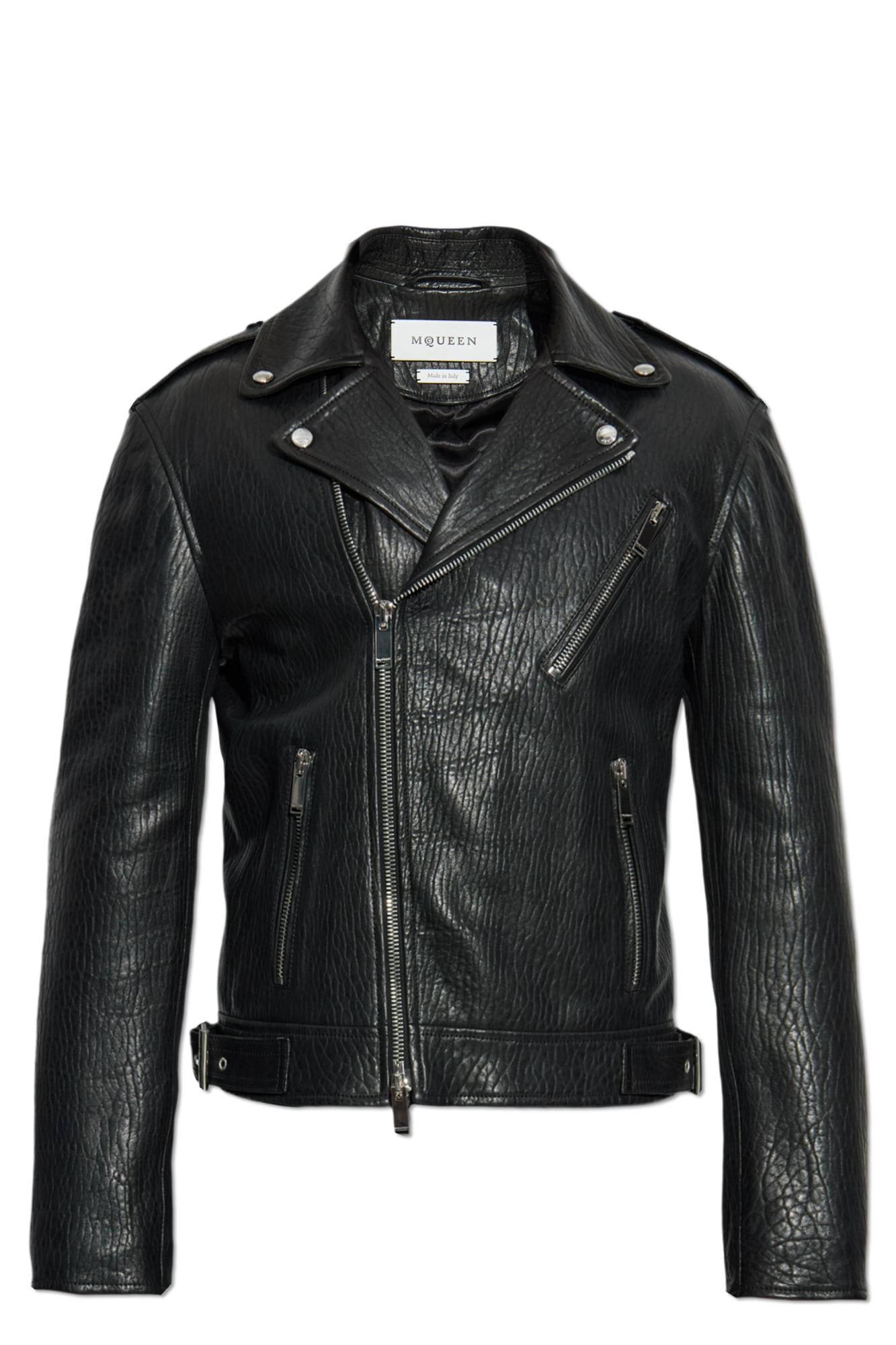 Alexander Mcqueen Leather Jacket With Belted Waist And Epaulettes In Black