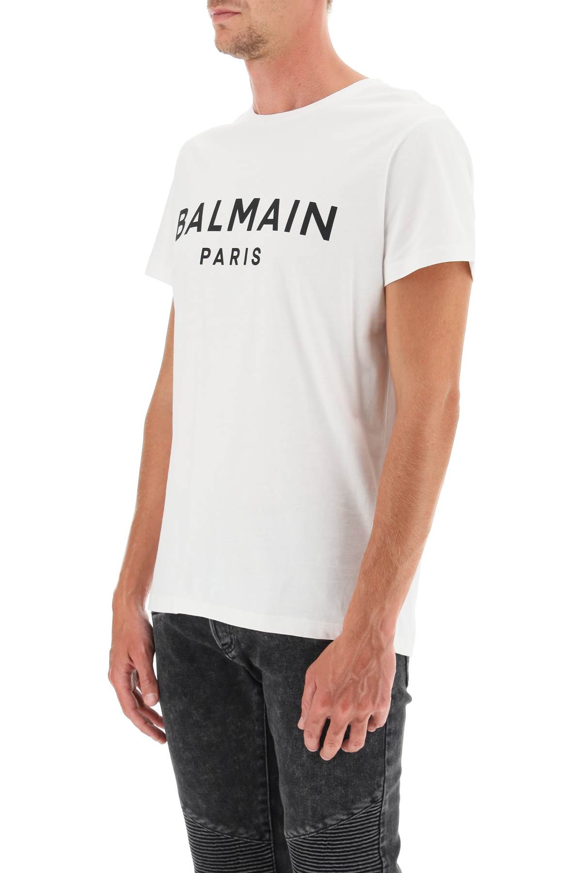 Shop Balmain Logo Print T-shirt In Blanc/noir