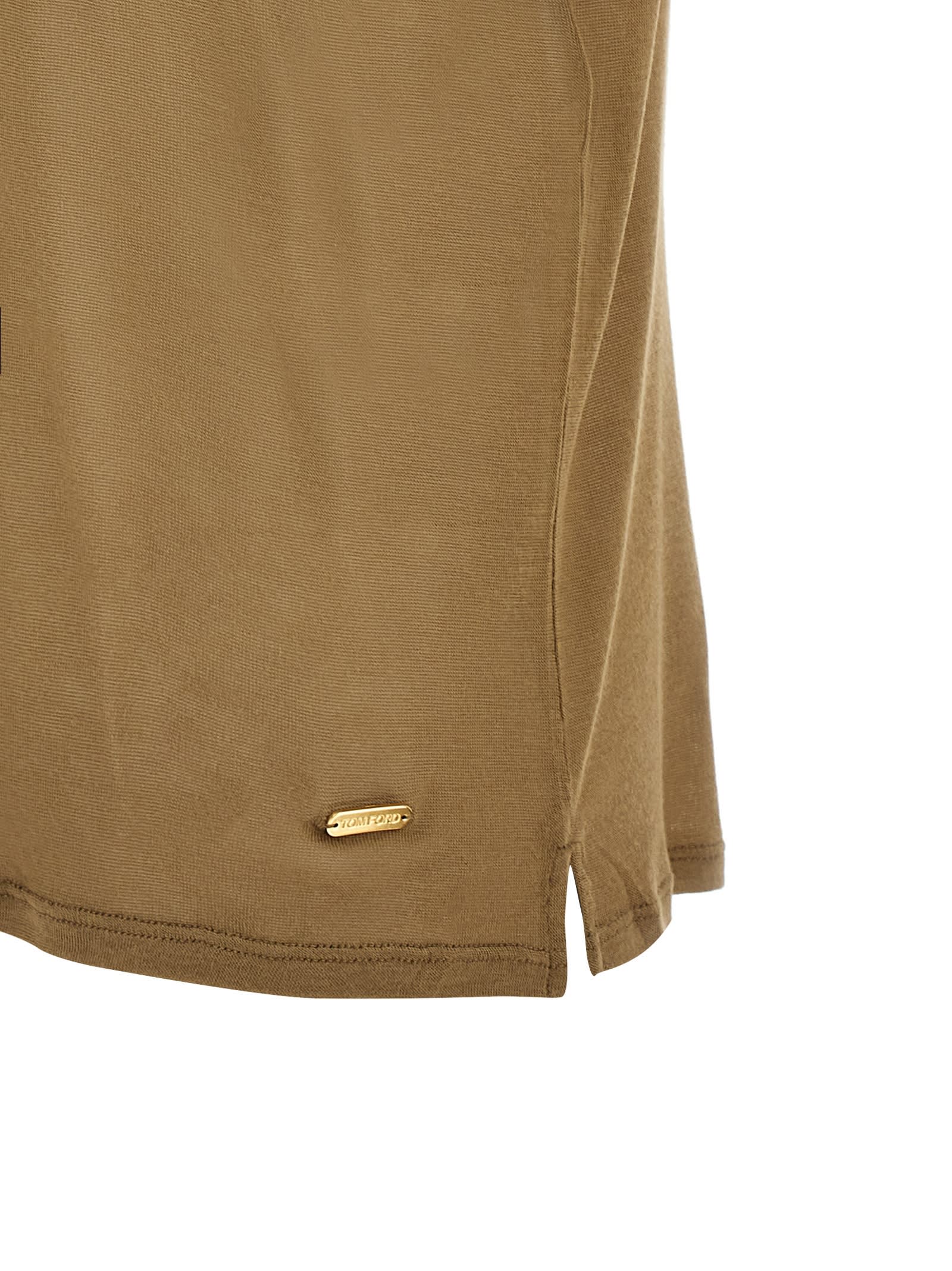 Tom Ford Bamboo Viscose T-shirt With Front Metal Logo In Brown