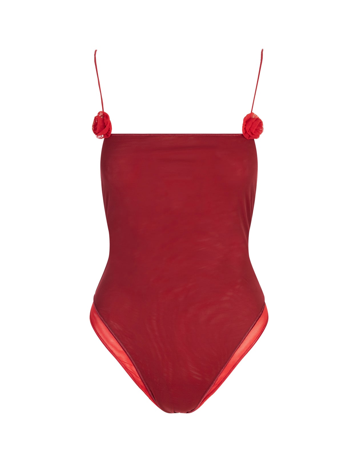 Merlot One- Piece Swimwear In Red Mesh