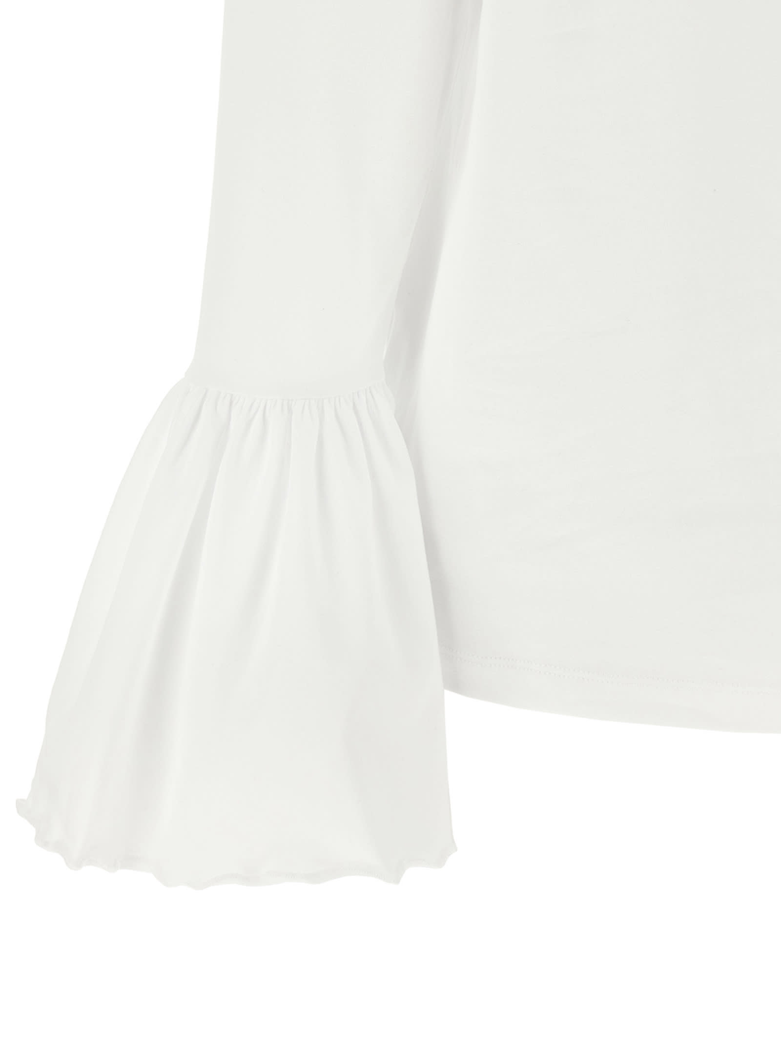 Sleeper Crew Neck Ruffled T-shirt With Flared Cuffs In White