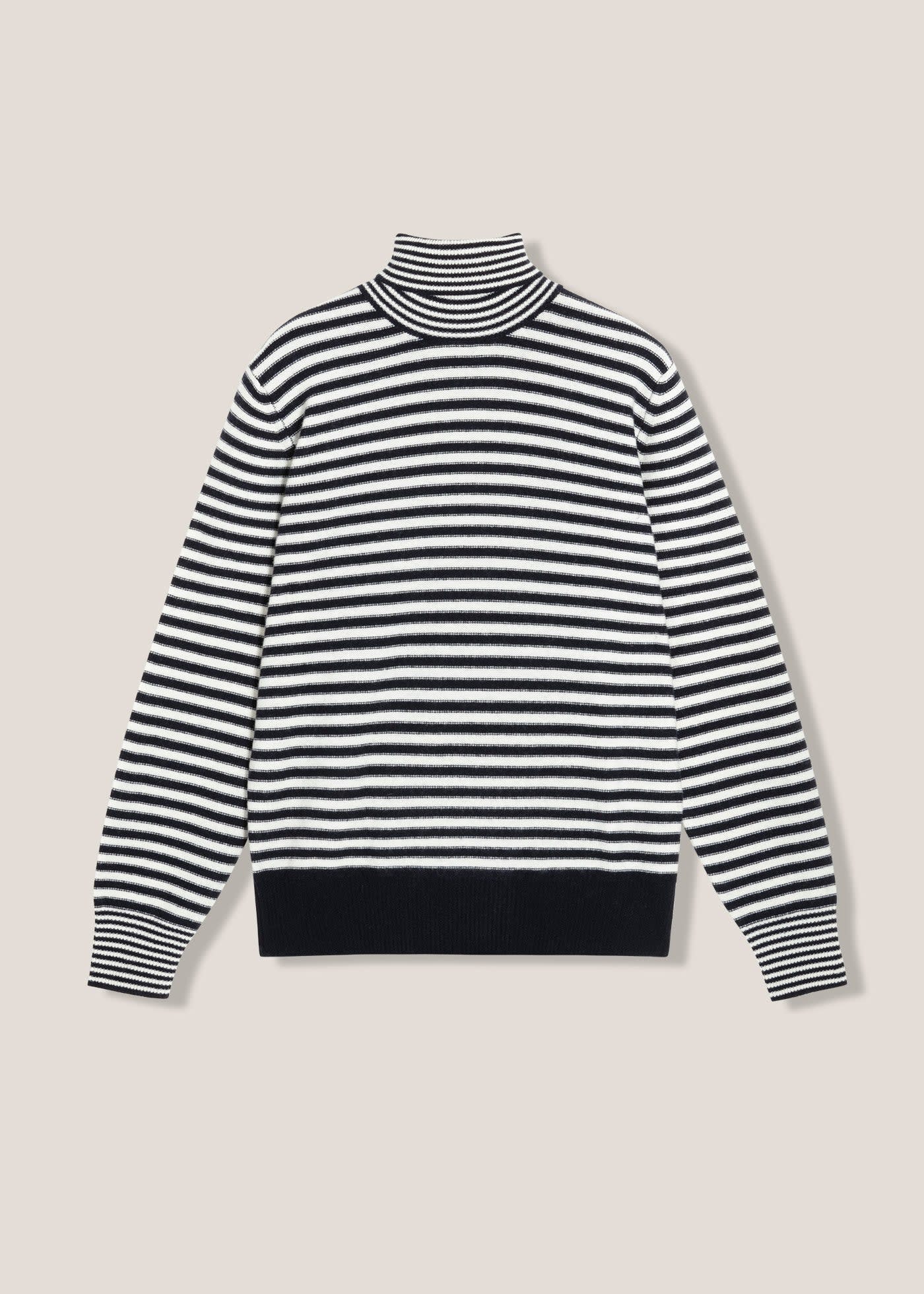 Doppiaa Aaitor White And Blue Wool Striped Turtleneck