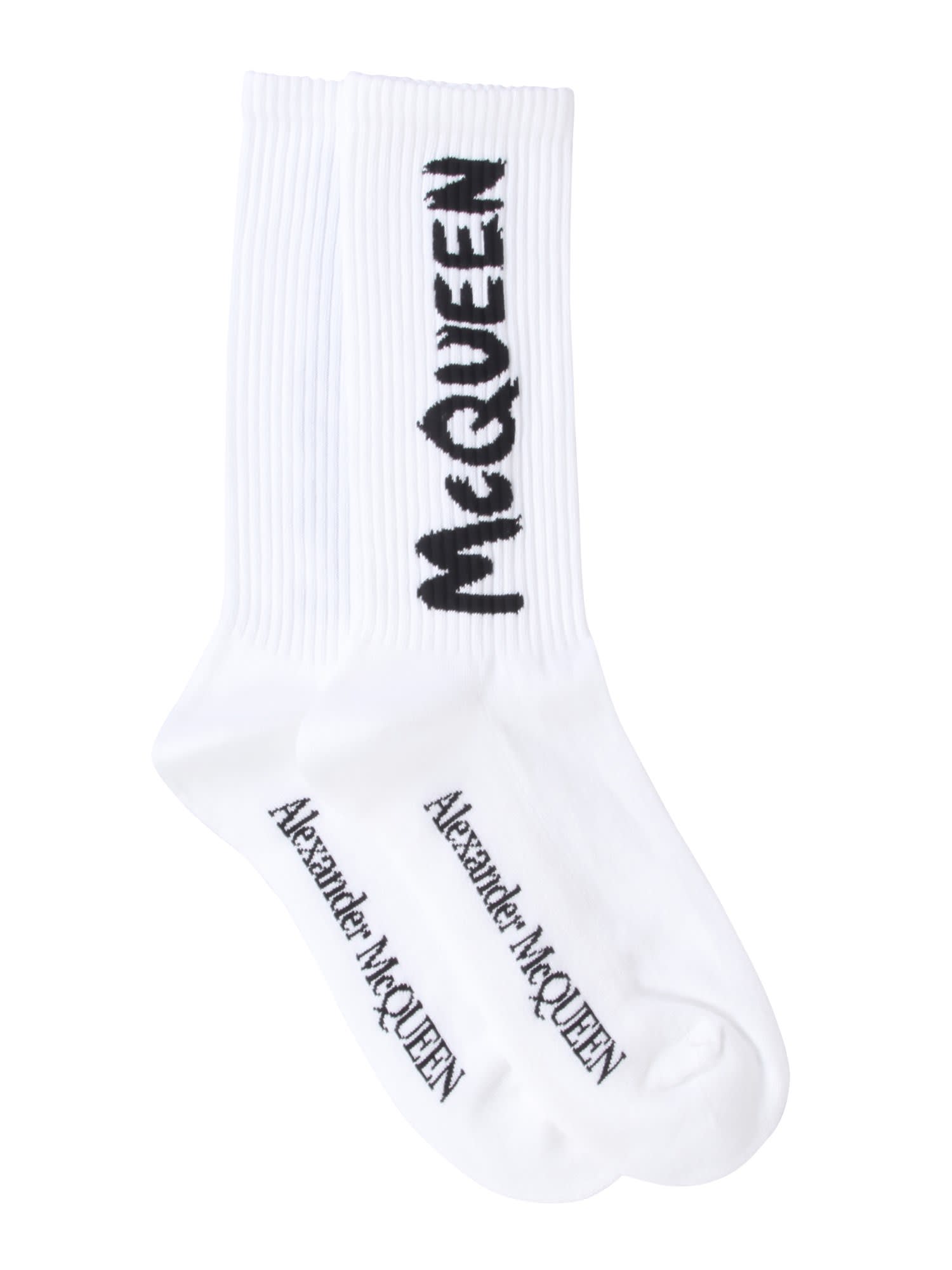 Shop Alexander Mcqueen Graffiti Logo Socks In White