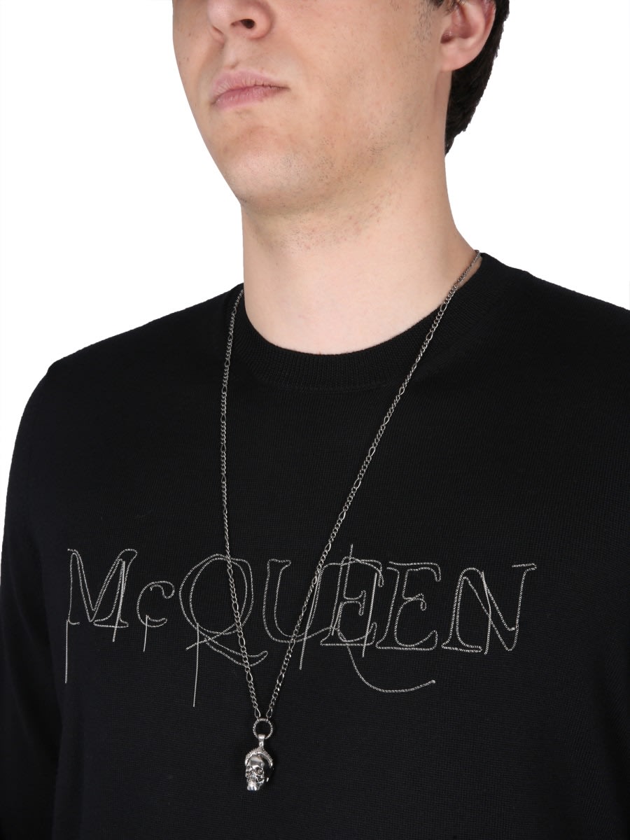 Shop Alexander Mcqueen Jersey With Logo Embroidery In Black