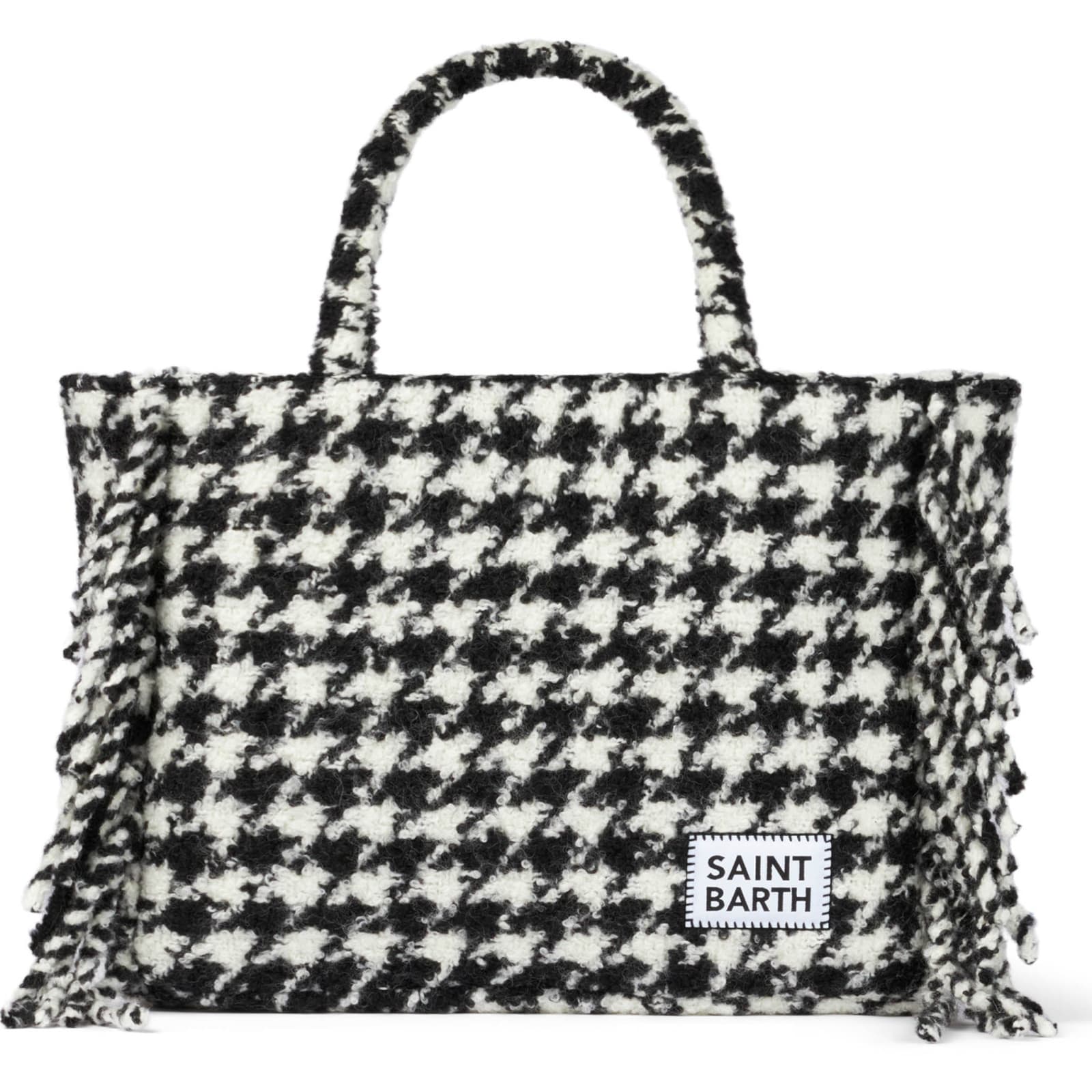 Shop Mc2 Saint Barth Vanity Blanket Shoulder Bag With Pied-de-poule Print In Black