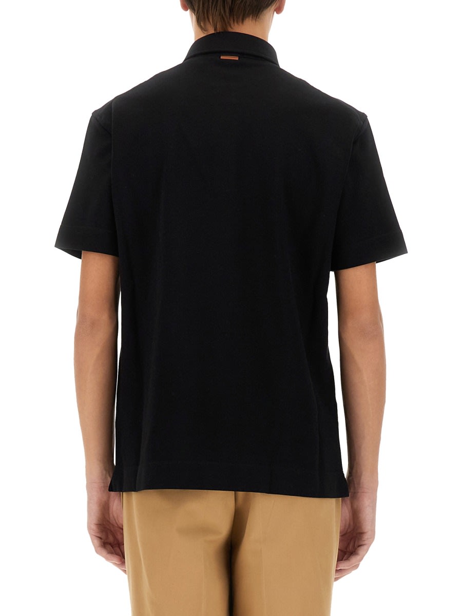 Shop Zegna Cotton Polo In Black