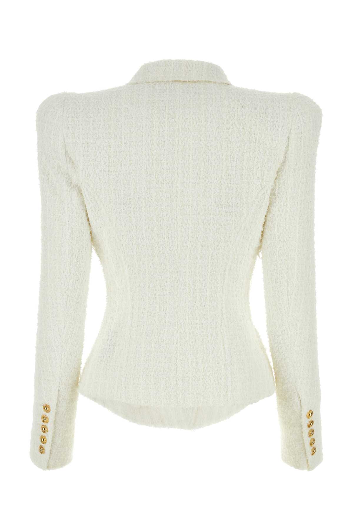 Shop Balmain White Tweed Blazer In 0fablanc