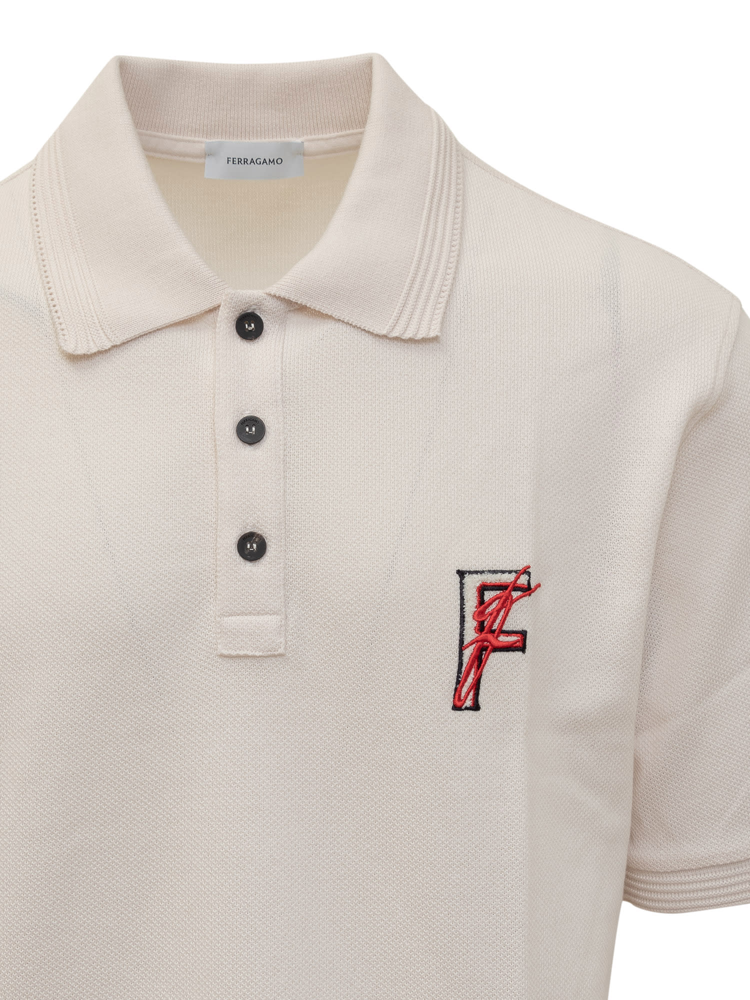 Shop Ferragamo Polo With Logo In Bianco Mascarpone