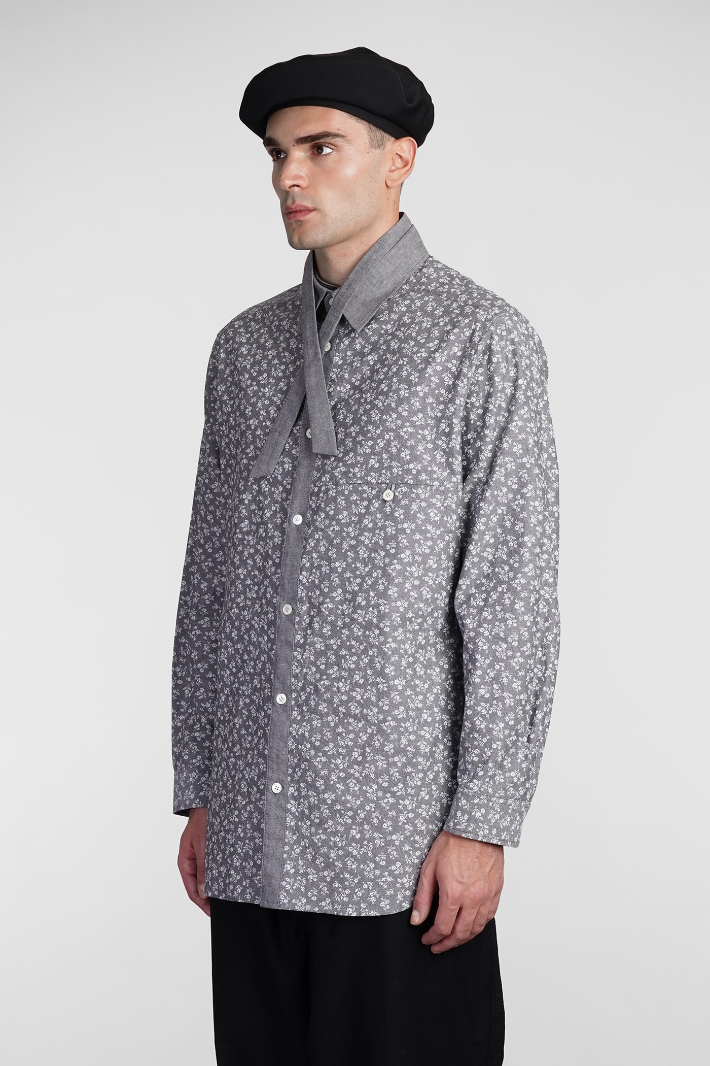 Shop Yohji Yamamoto Shirt In Grey Cotton