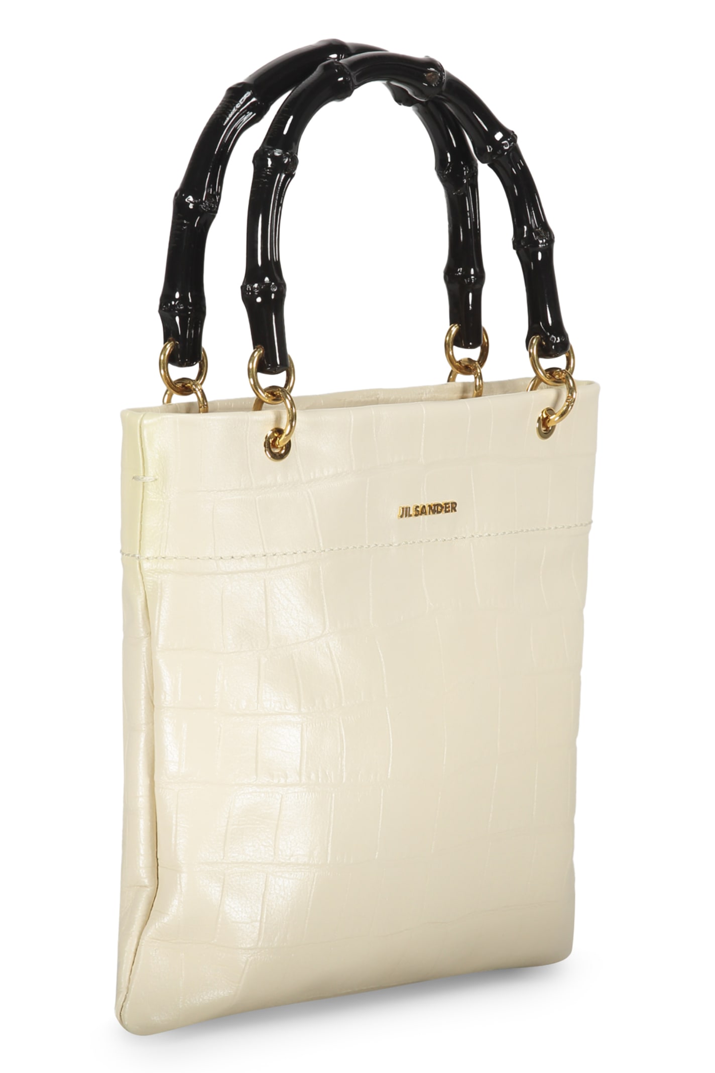 Shop Jil Sander Mini Leather Tote Bag In Ecru