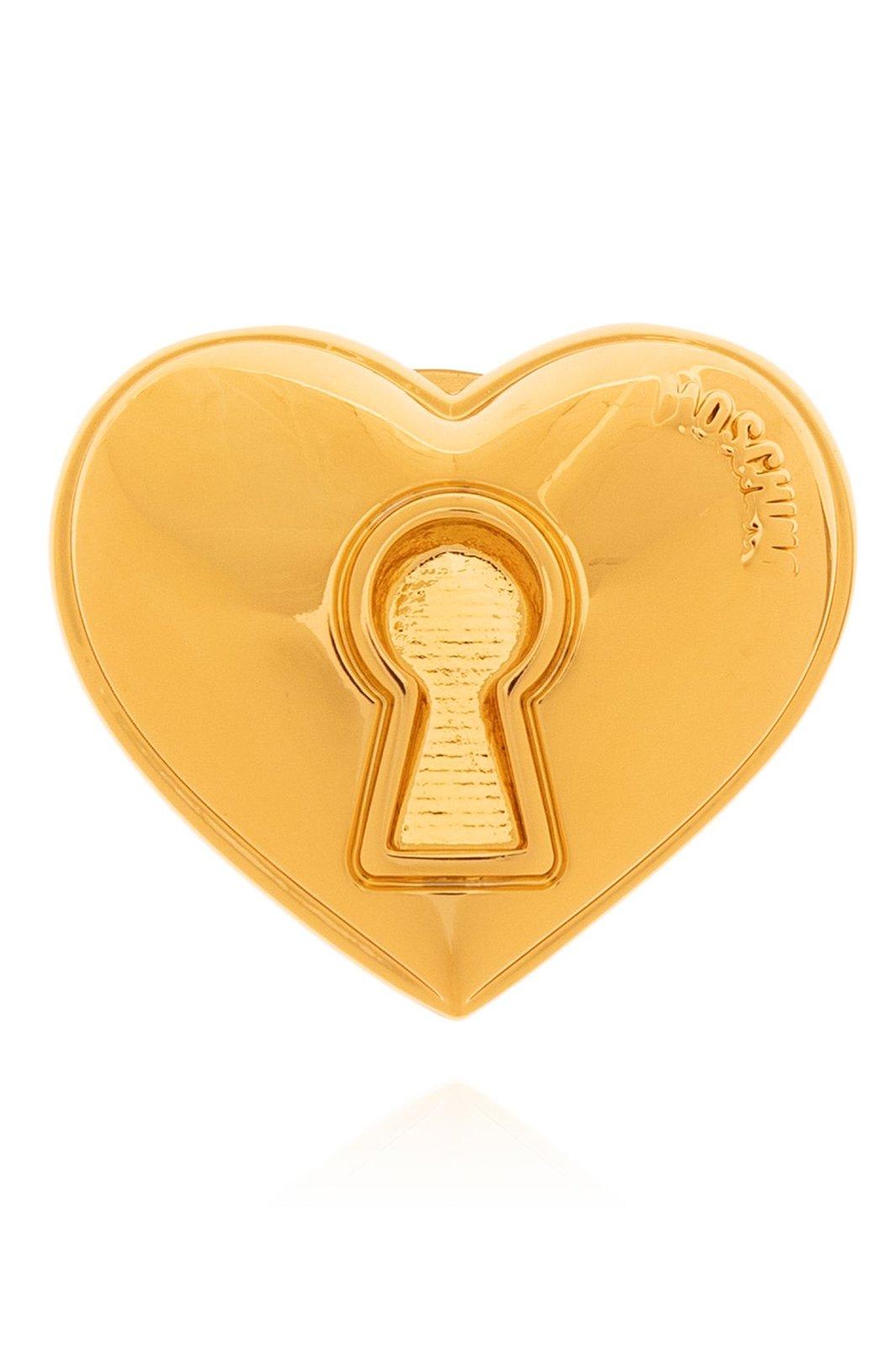 Shop Moschino Logo-engraved Heart Clip-on Earrings In Gold