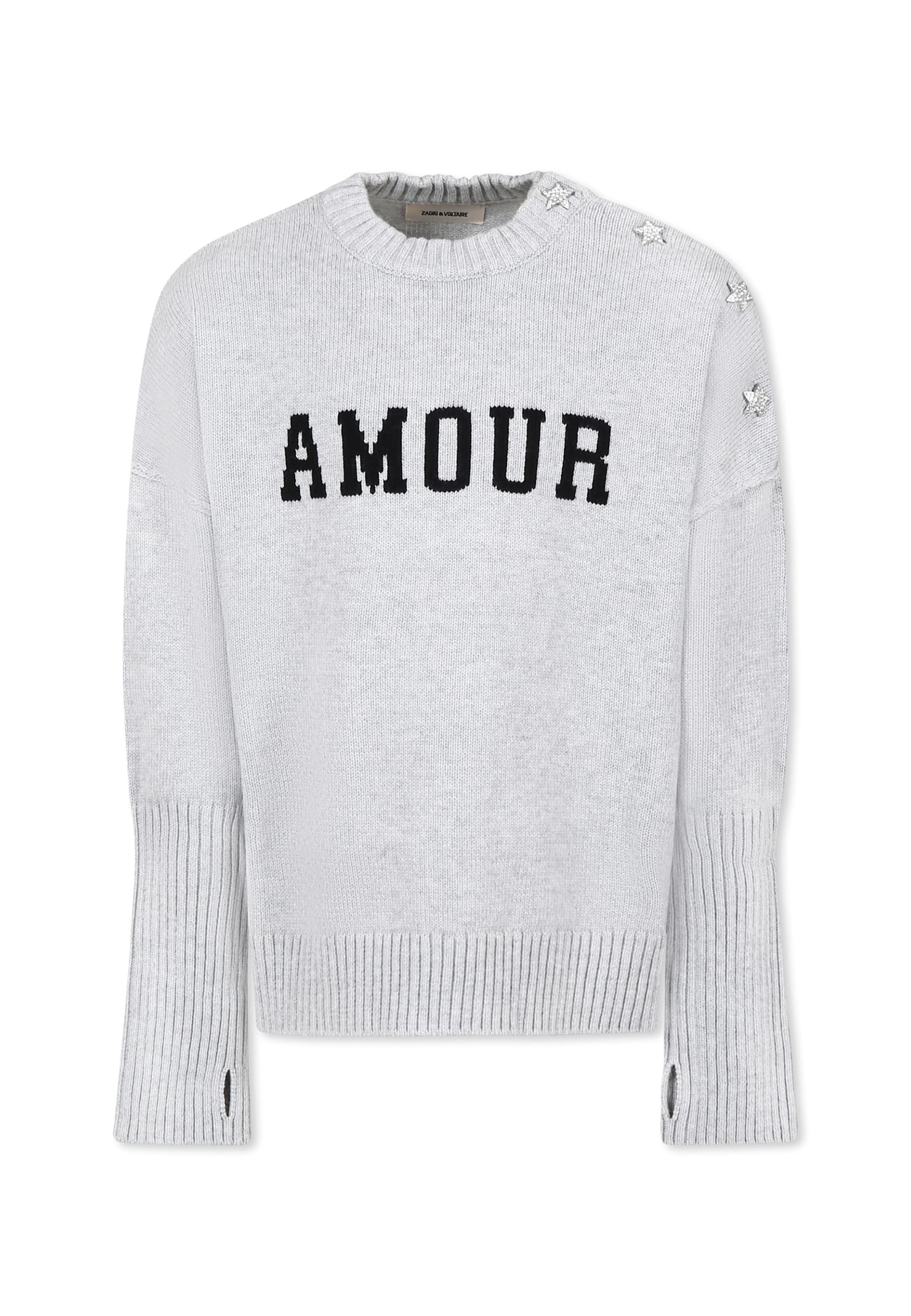 Shop Zadig & Voltaire Grey Sweater For Girl With Writing