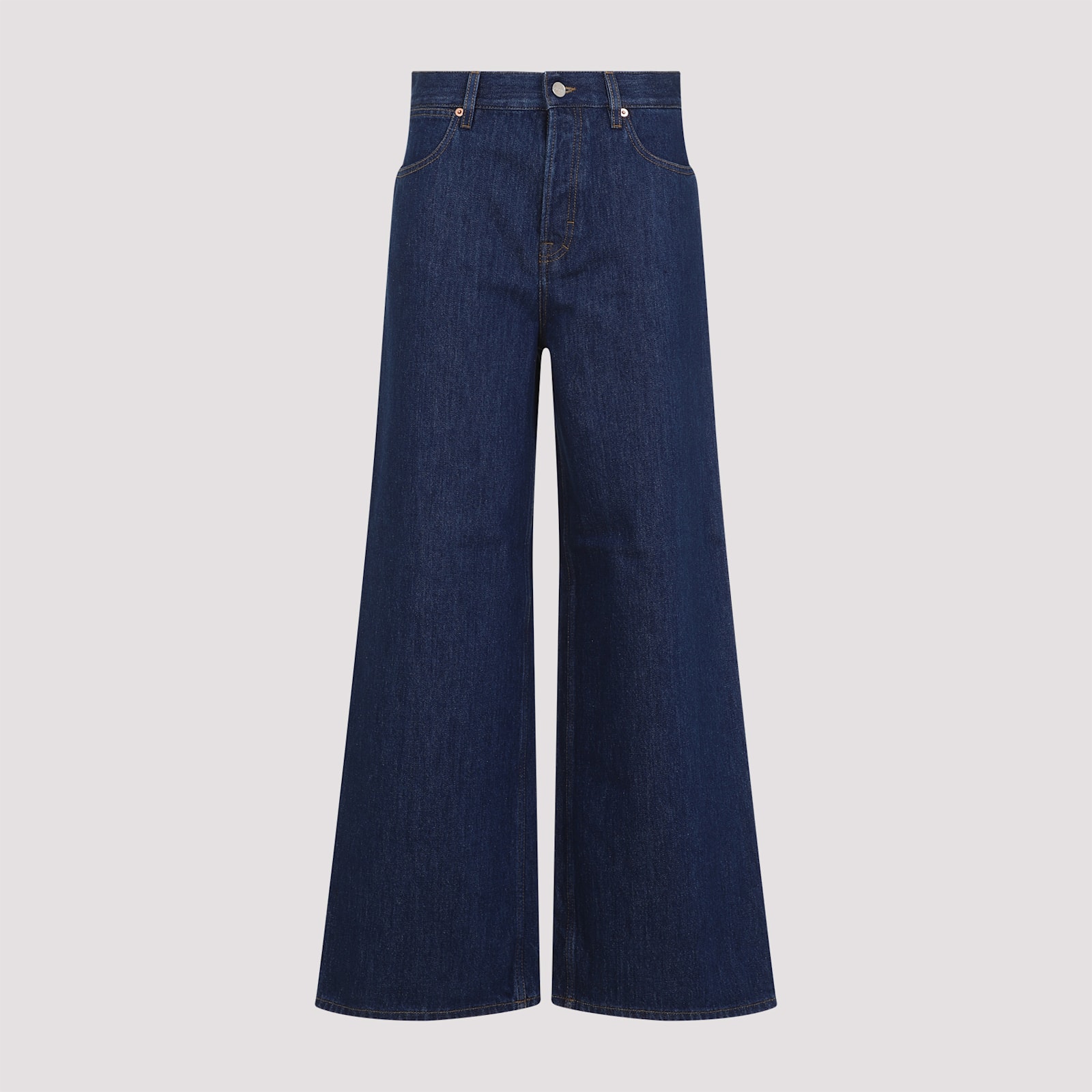 Gucci Blue Jeans With Belt Loops And Logo Patch On The Rear In Denim Woman In Dark Blue