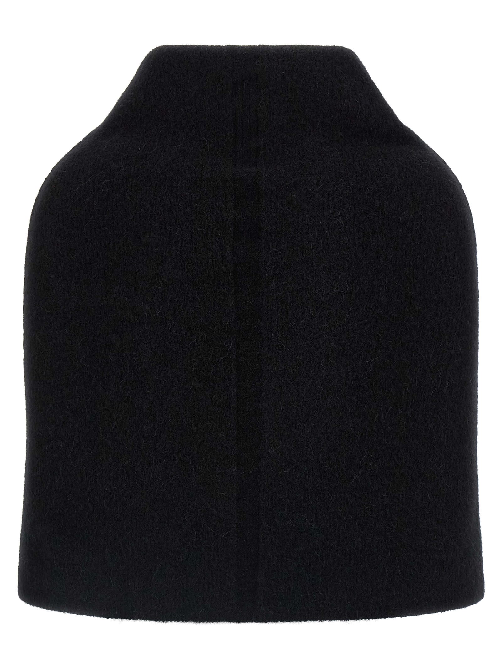 Rick Owens Knitted Cape With Soft Textured Fabric In Black