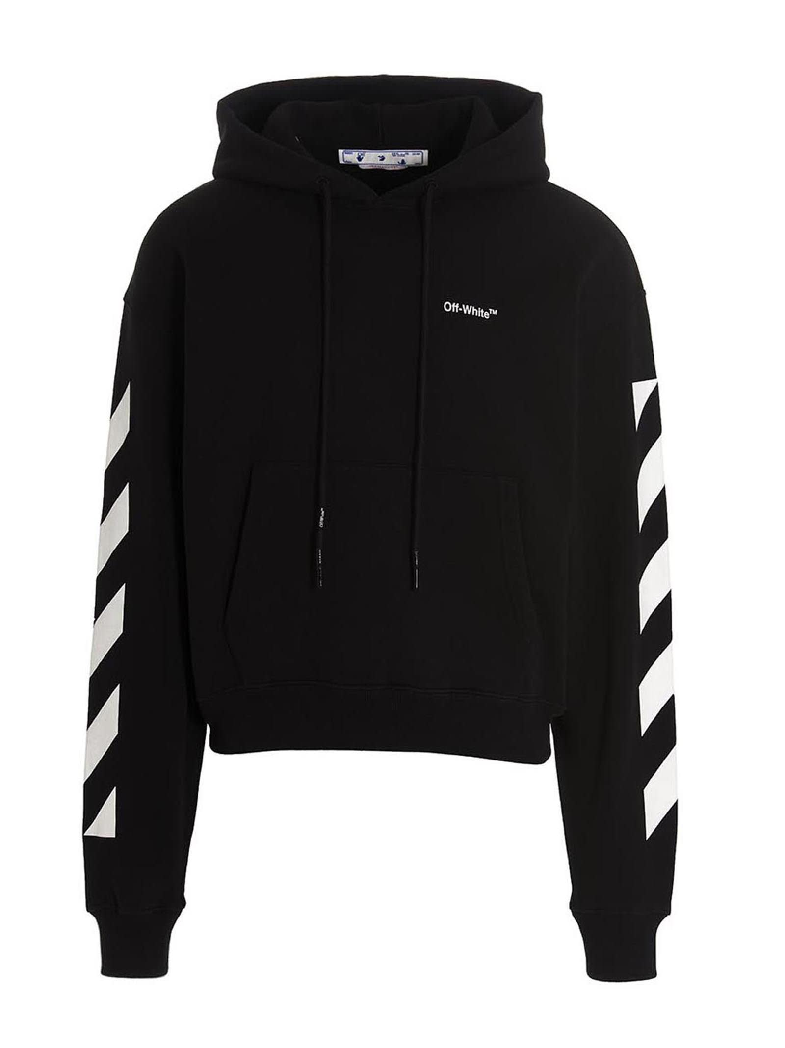 Off-white Brand-embroidery Kangaroo-pocket Relaxed-fit Cotton-jersey Hoody In White/black