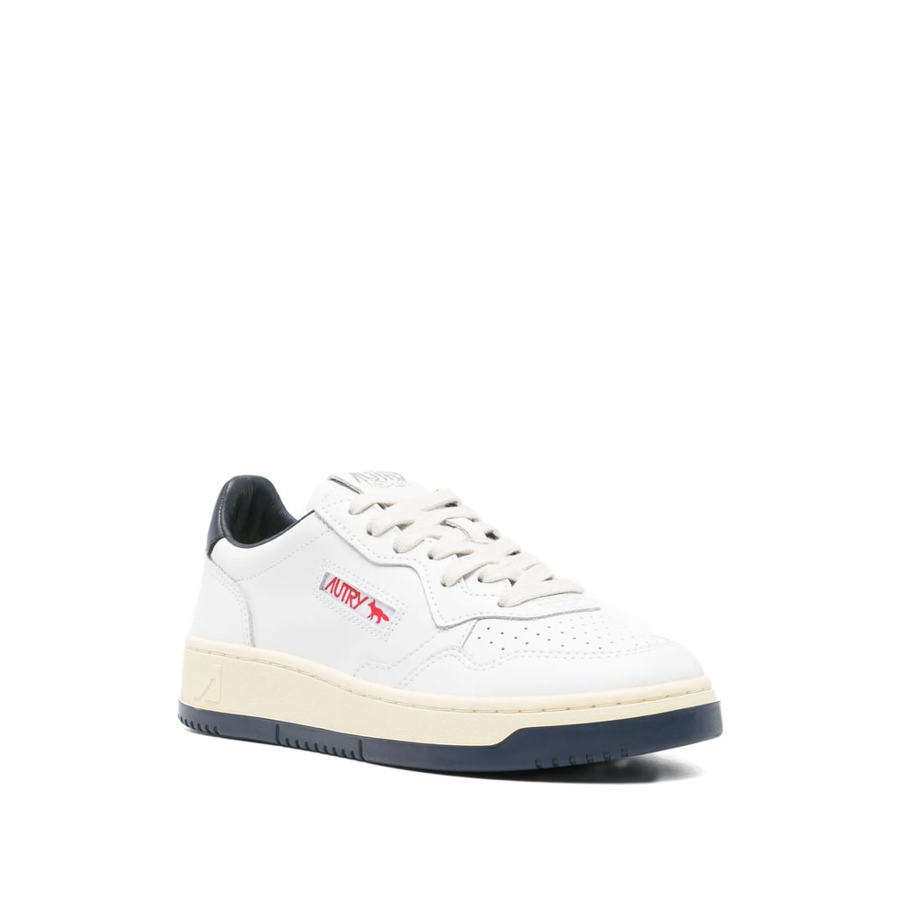 Autry X Maison Kitsuné Medalist Low Sneakers In White And Blue Leather In White