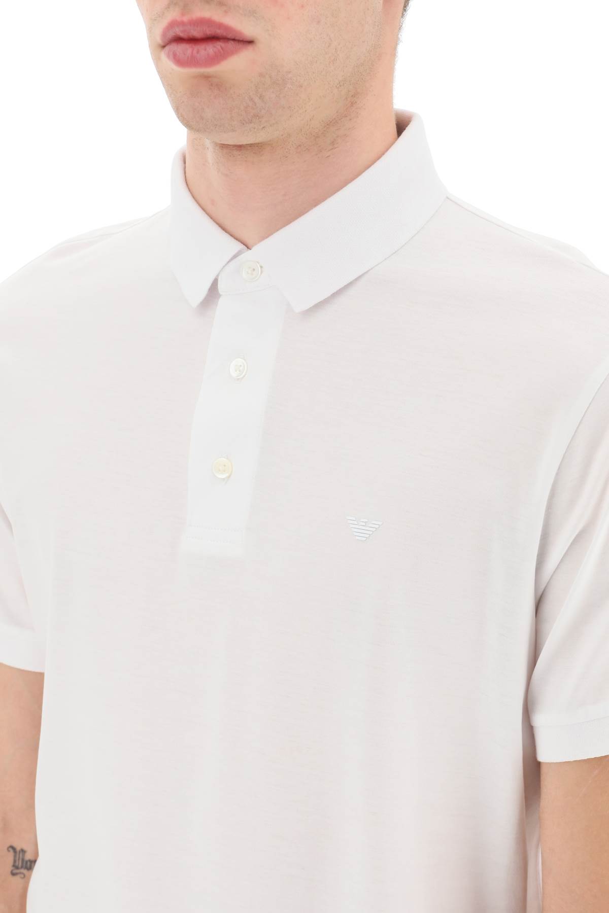 Shop Emporio Armani Lyocell And Cotton Polo Shirt With Micro Logo  In White