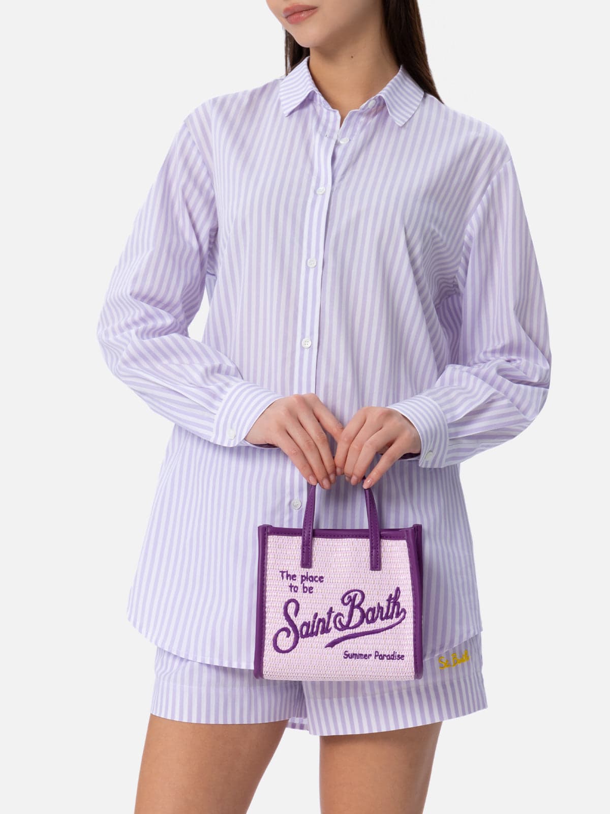 Mc2 Saint Barth Lilac Mini Vivian Straw Handbag In Pink
