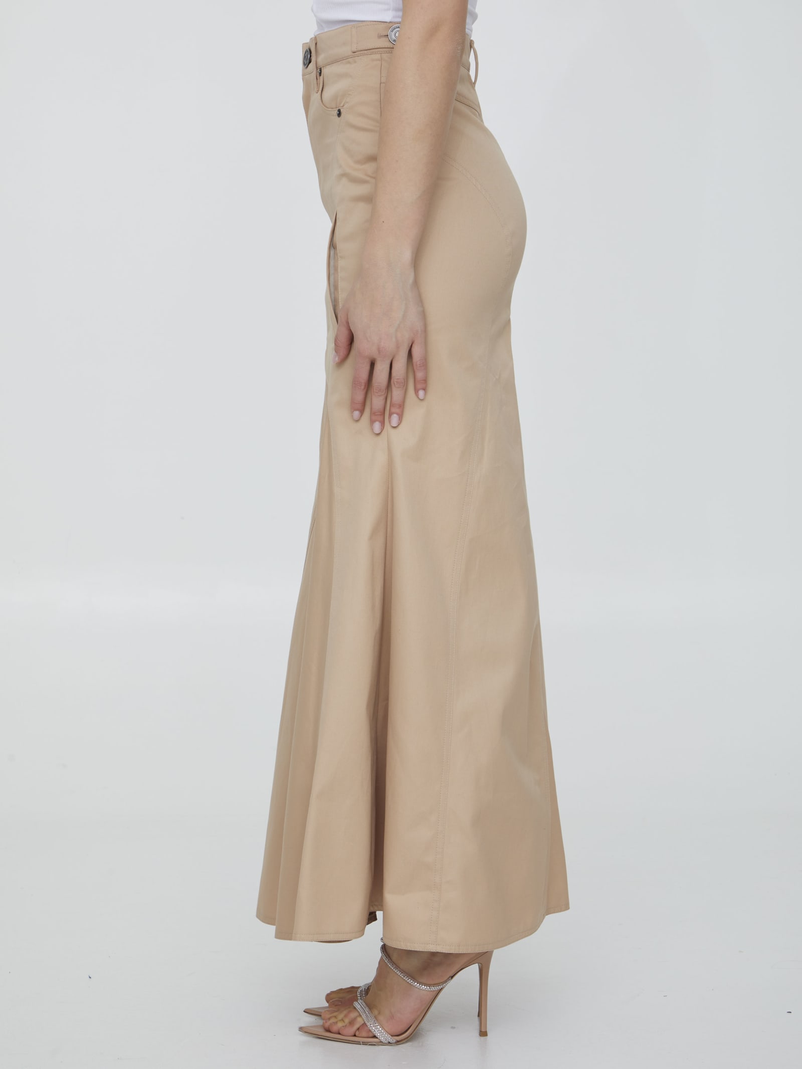 Shop Burberry Cotton Gabardine Long Skirt In Beige