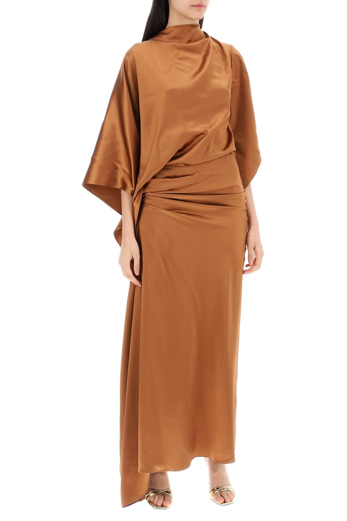 Shop Christopher Esber Cusco Silk Draped Midi Dress In Ginger (brown)